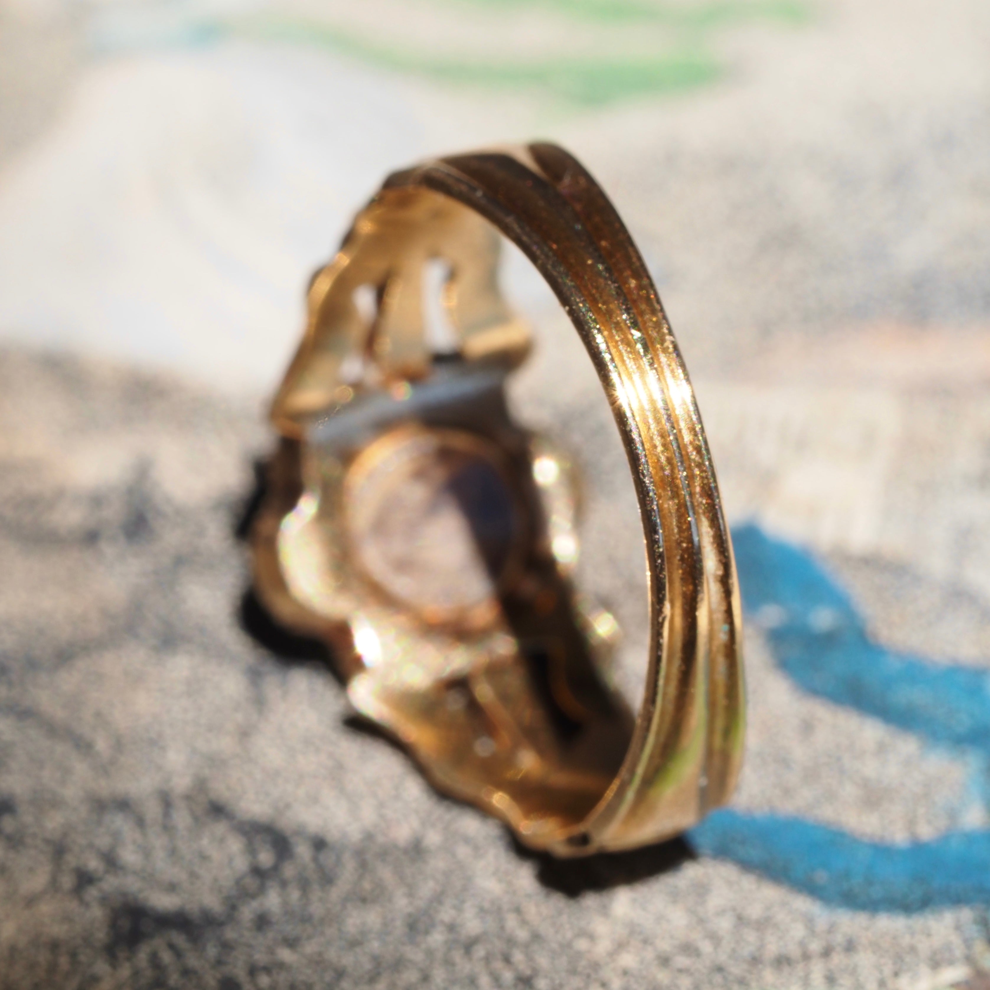 Antique Georgian Seed Pearl and Green Paste Flower Engraved Mourning Ring