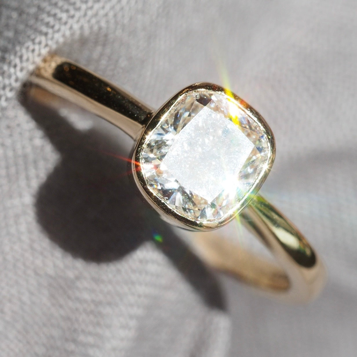 Cushion Modified Brilliant Cut 1.20ct Diamond 18k Gold Solitaire Engagement Ring