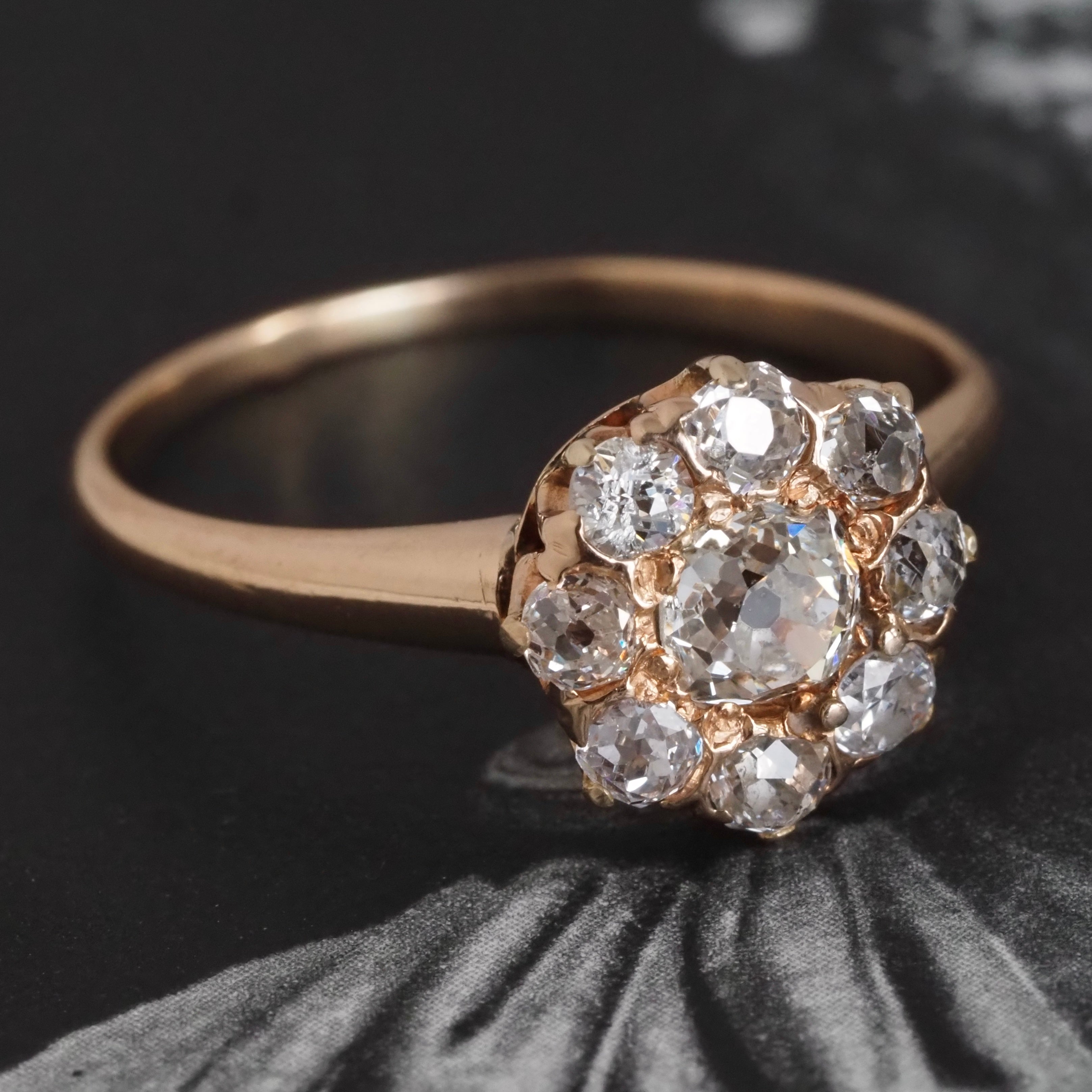 Antique Victorian Old Mine Cut Diamond 14k Gold Cluster Engagement Ring