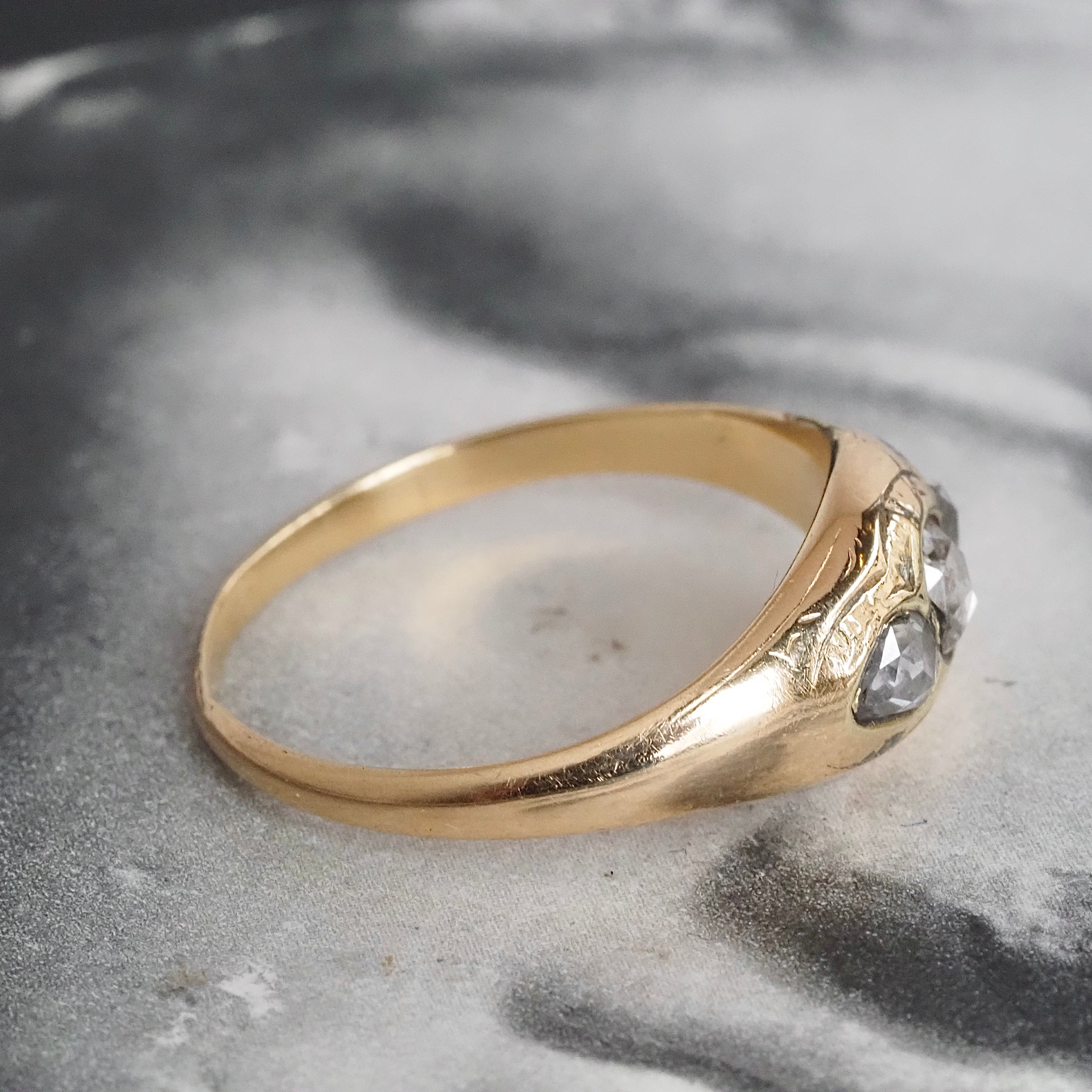 Antique French Rose Cut Diamond Trilogy 18k Gold Ring