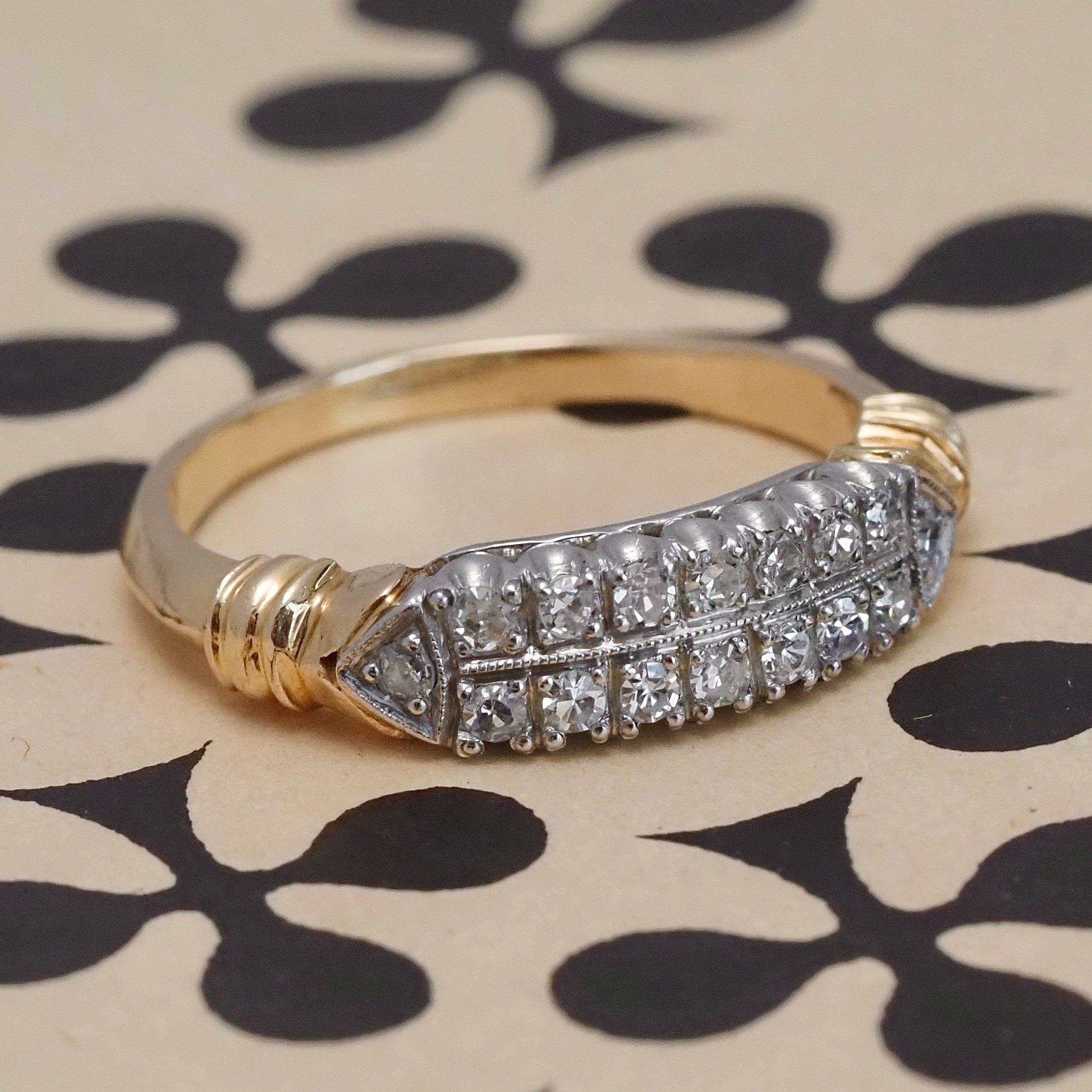 Vintage 1930s Pave Diamond 14k Gold and Platinum Ring