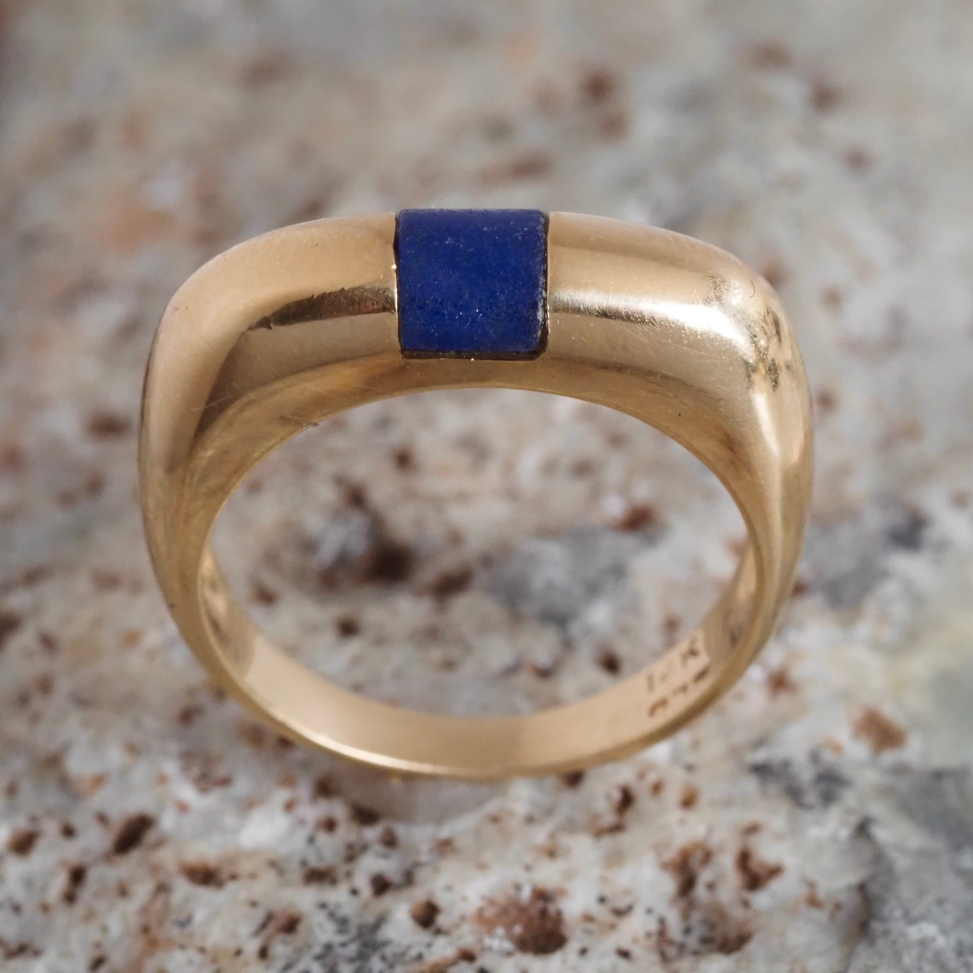 Vintage Modernist 14k Gold Lapis Inlay Ring