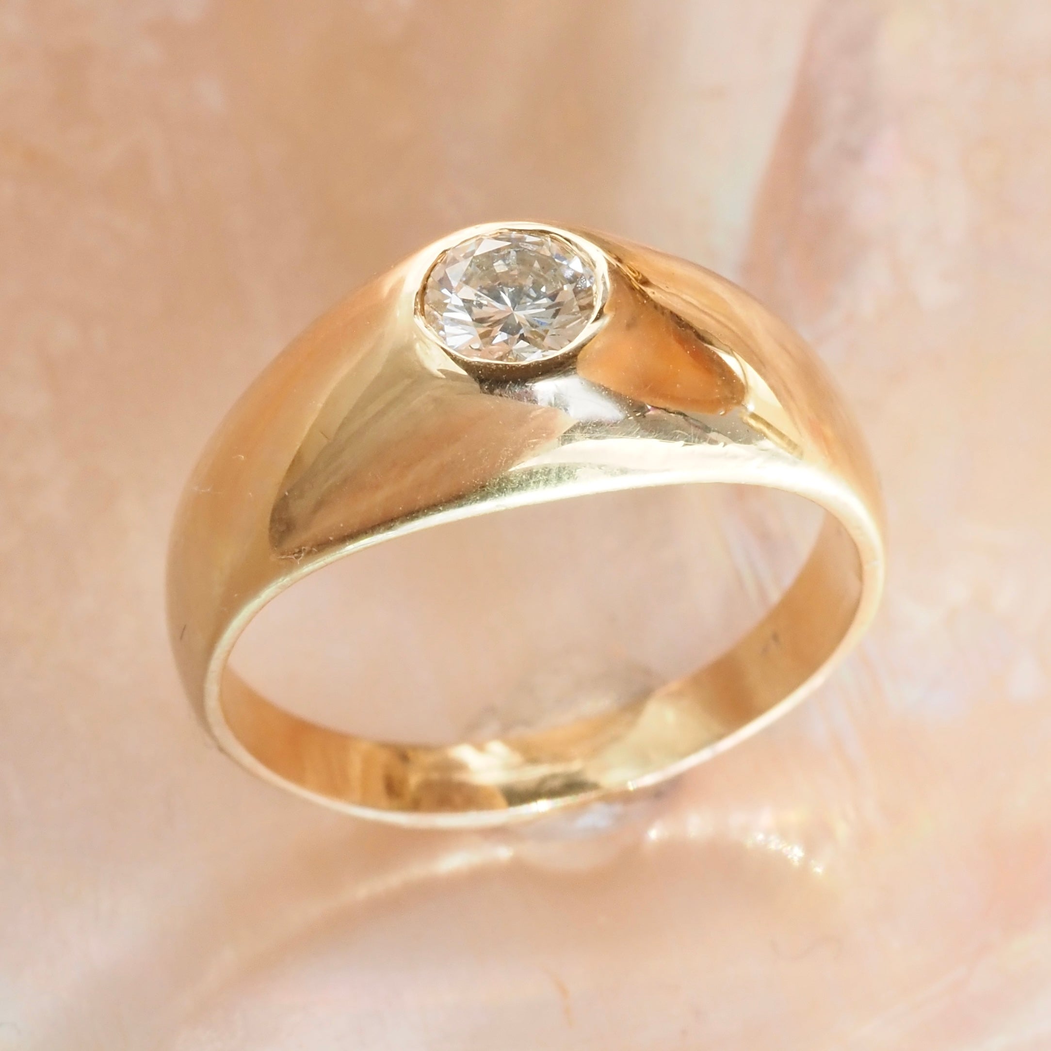 Vintage Flush Set Early Modern Brilliant Transitional Diamond 14k Gold Dome Engagement Ring