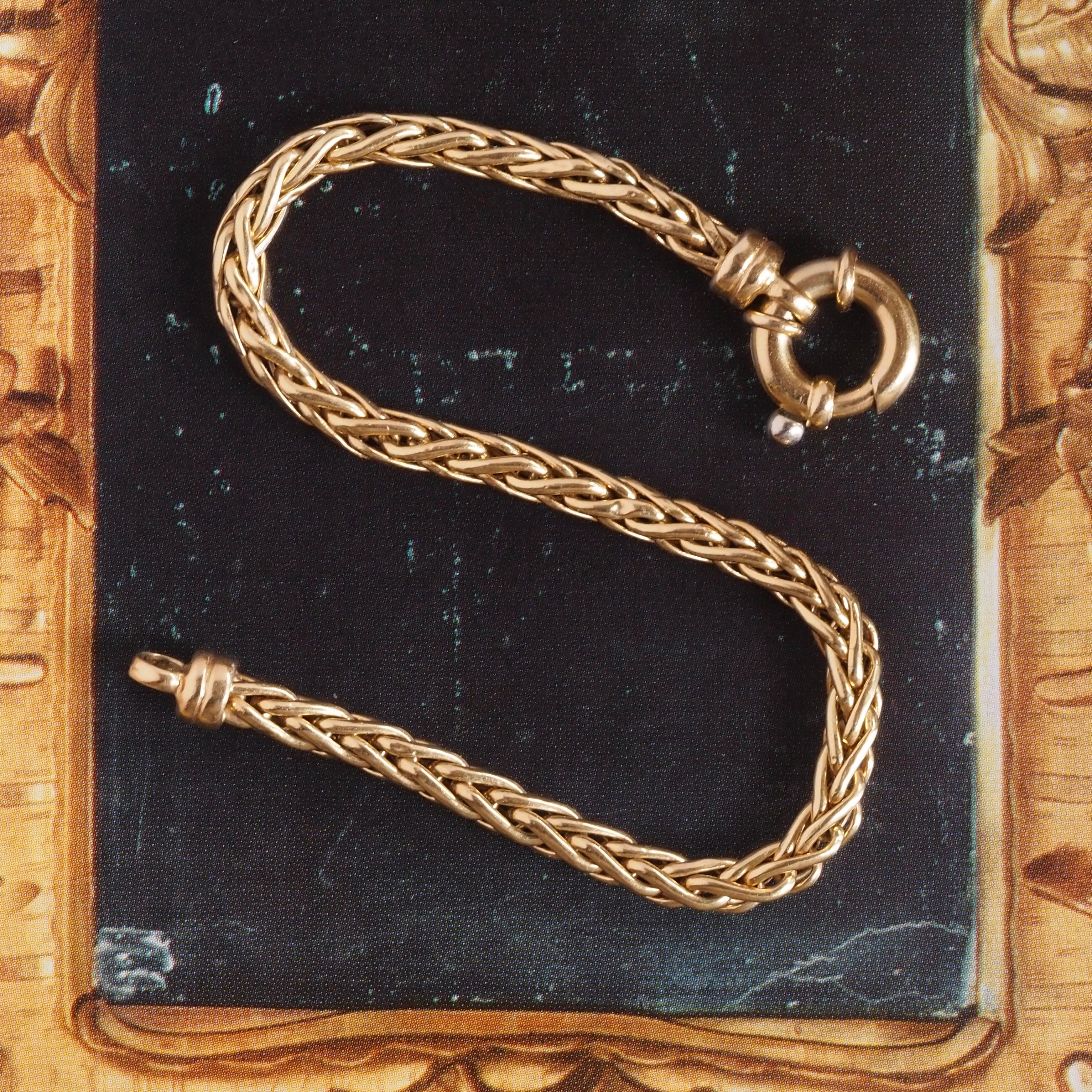 Vintage Italian 18k Gold Wheat Chain 7.25" Bracelet