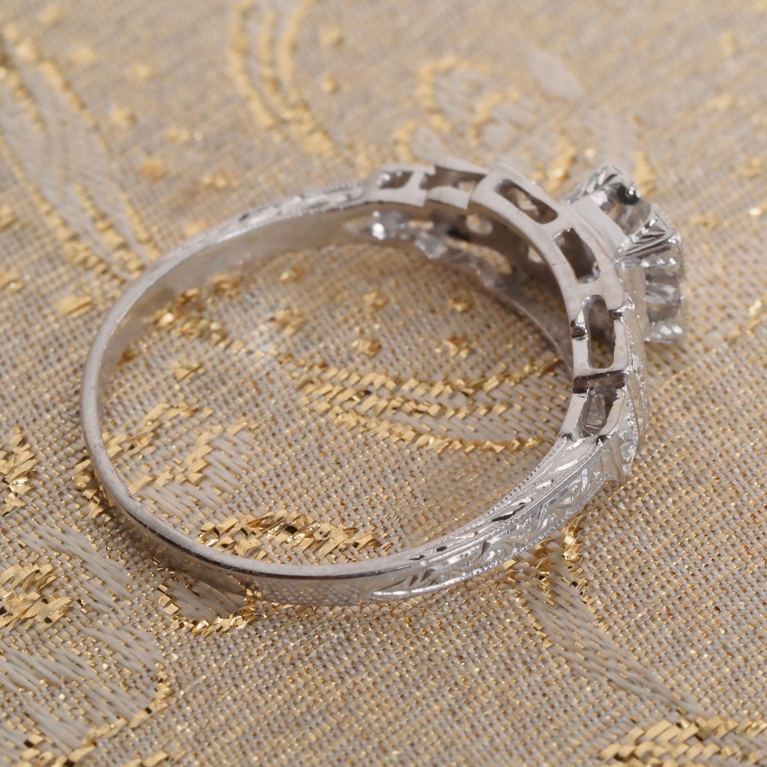 Art Deco Platinum Step Old European Cut Diamond Engagement Ring