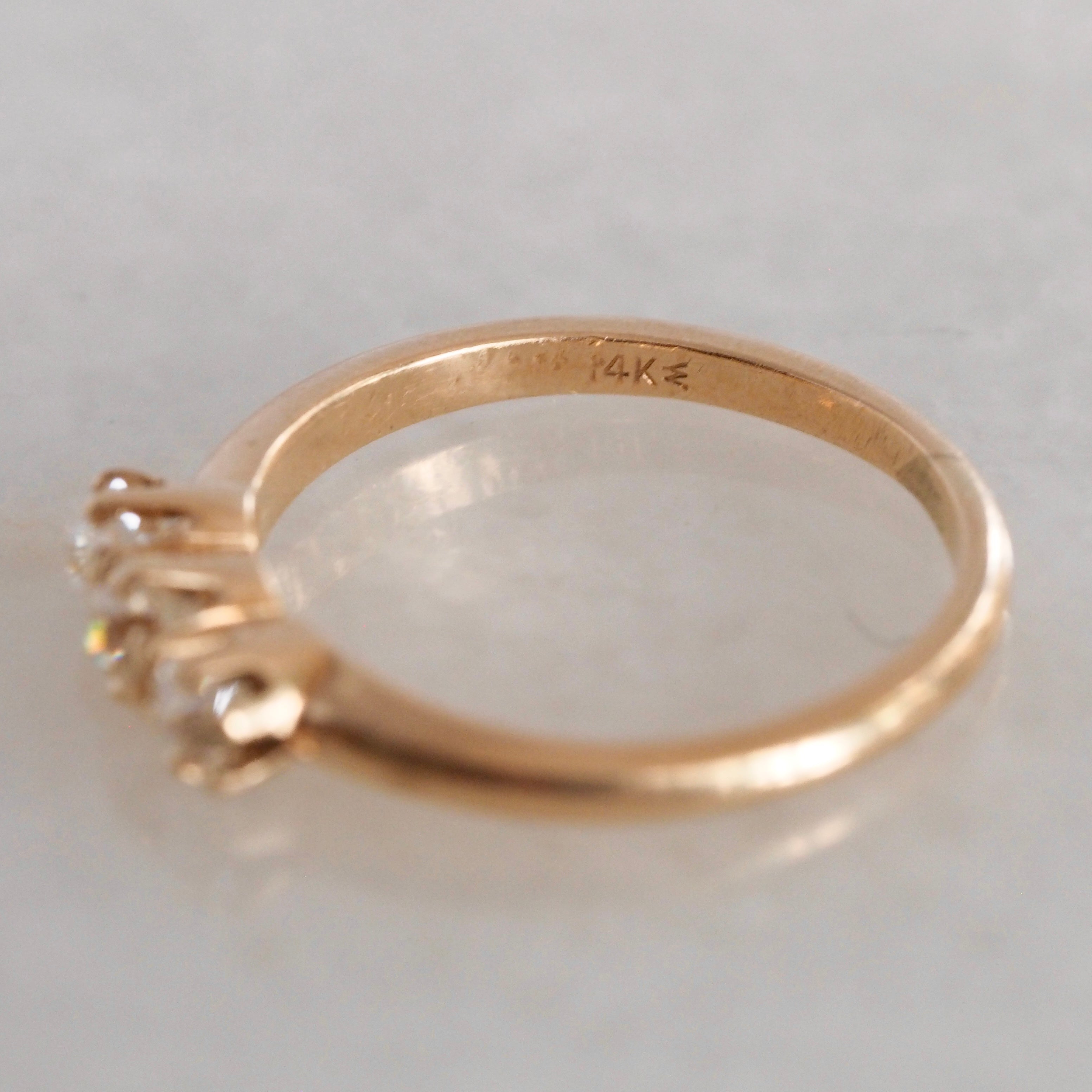 Antique 14k Gold Old Mine Cut Diamond Trilogy Engagement Ring