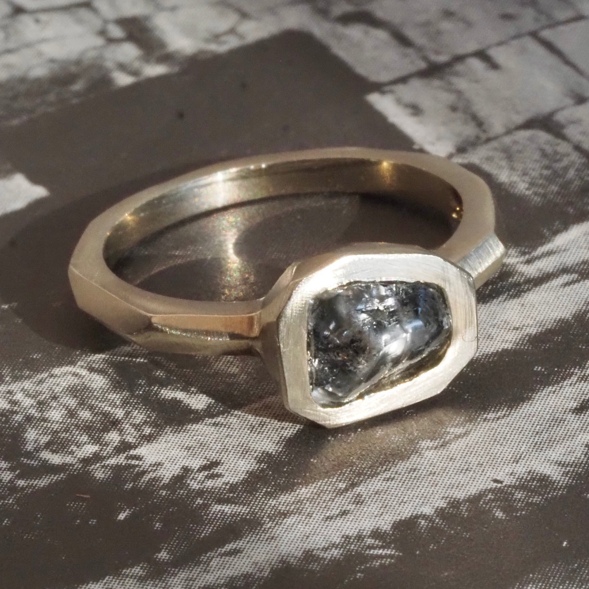 Raw 2ct Diamond Brushed 14k Gold Engagement Ring