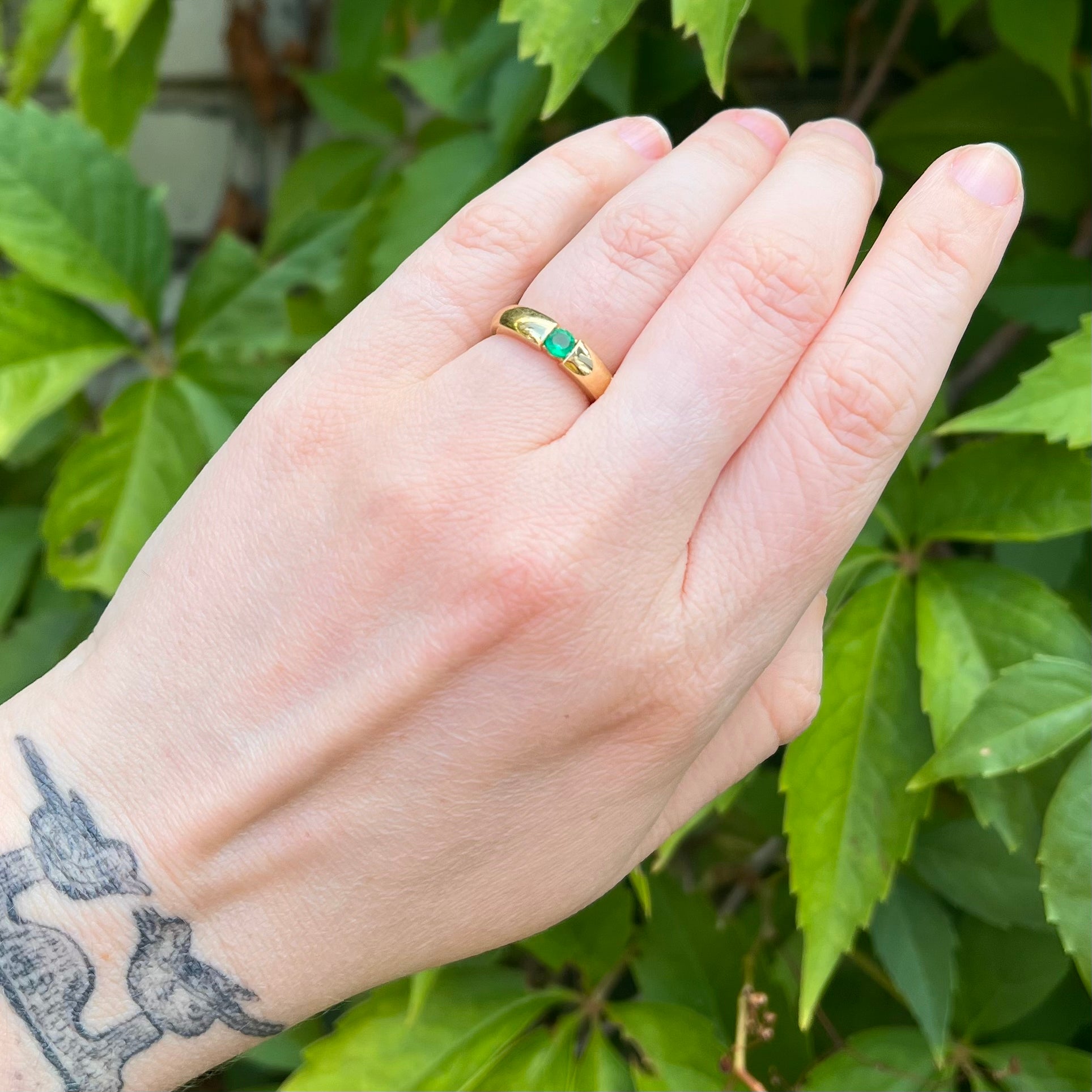 Modernist 18k Gold Emerald Ring