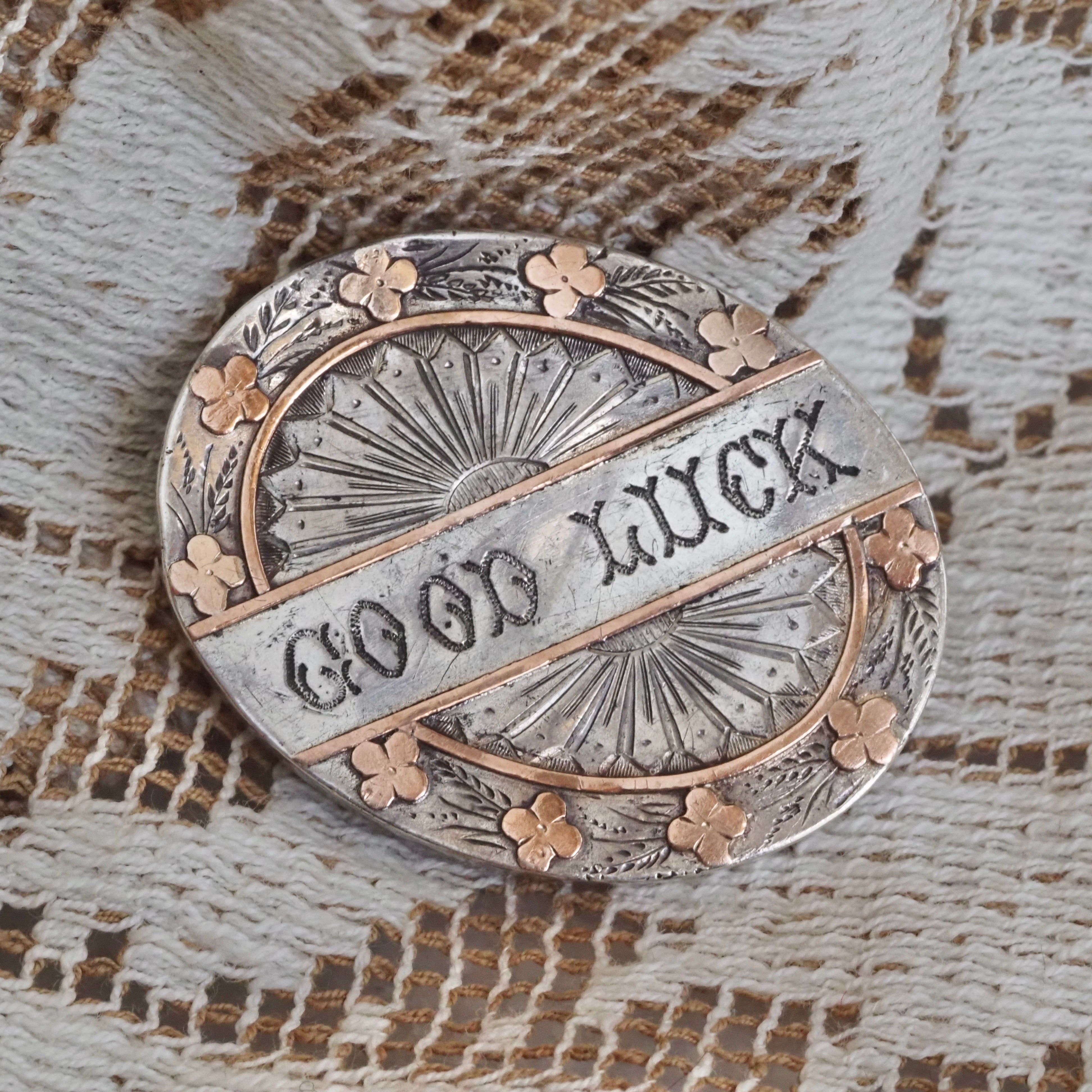 Antique Victorian “Good Luck” Sterling Silver Locket Brooch