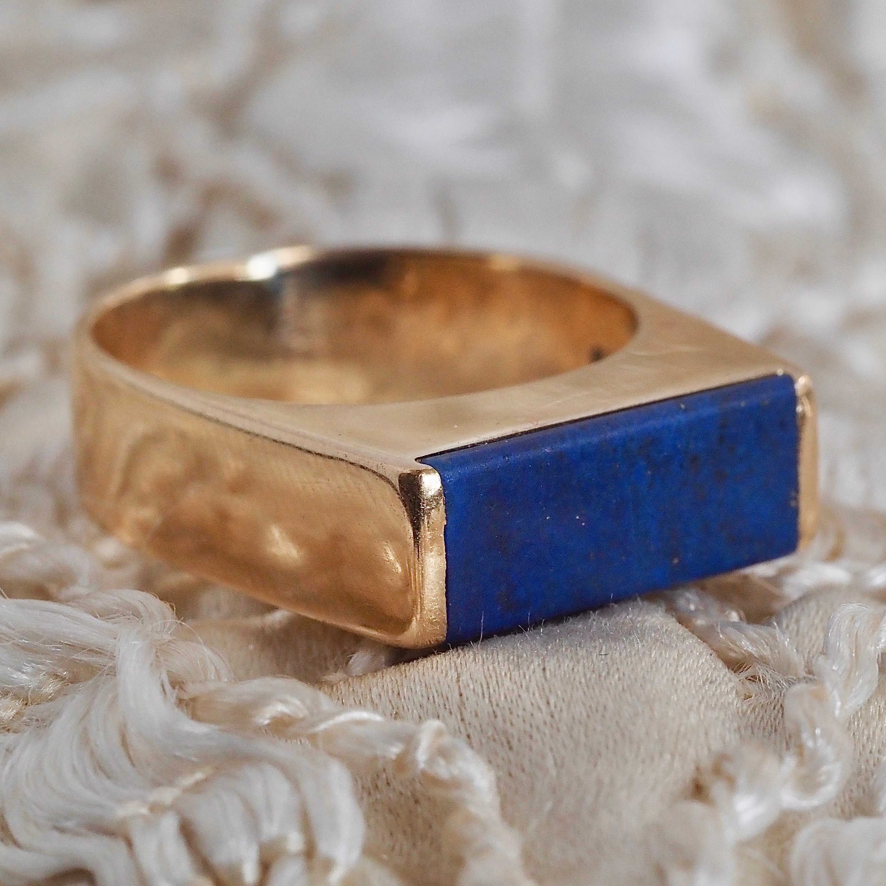 Vintage Danish 14k Gold Lapis Saddle Ring