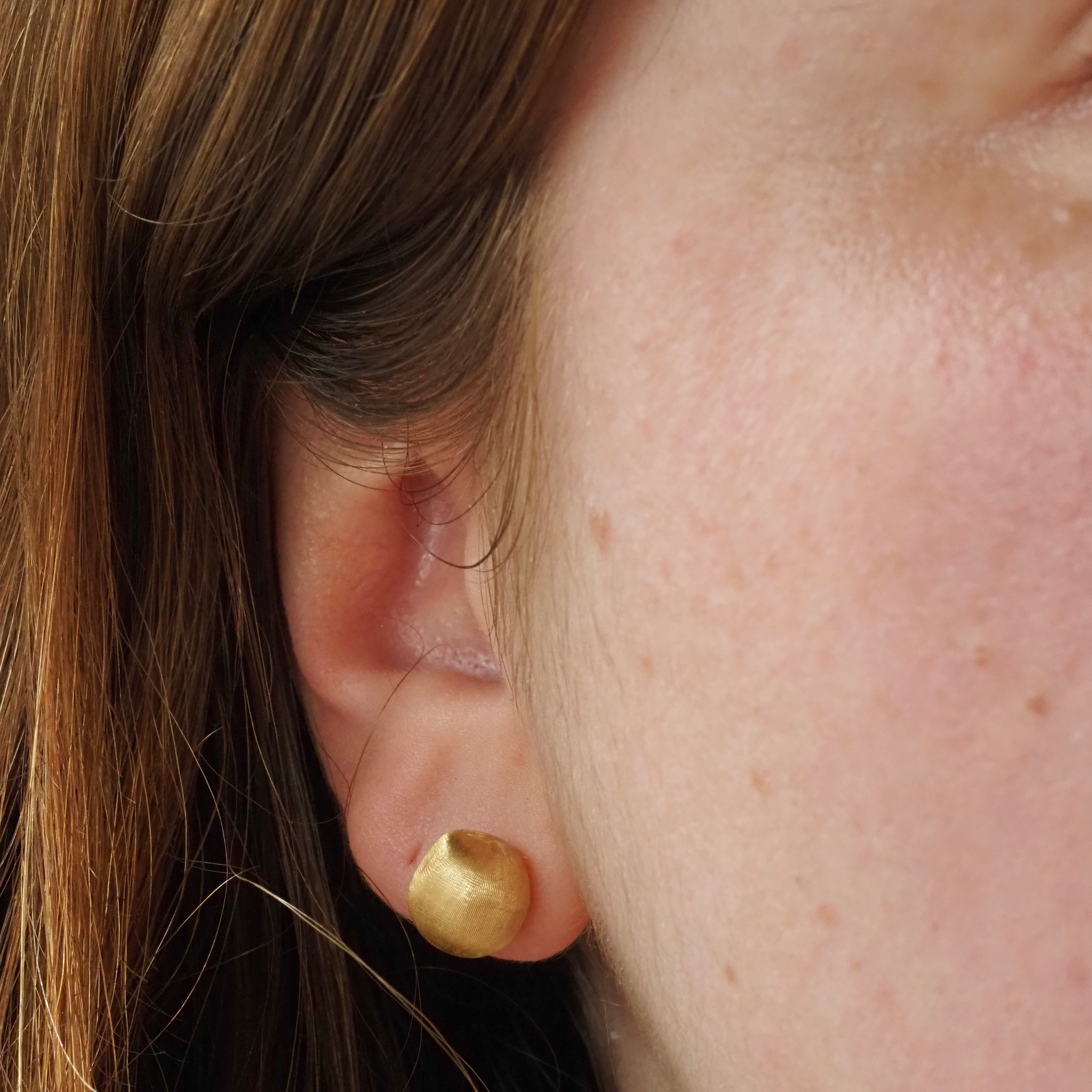 Vintage Organic Brushed Ball 18k Gold Stud Earrings