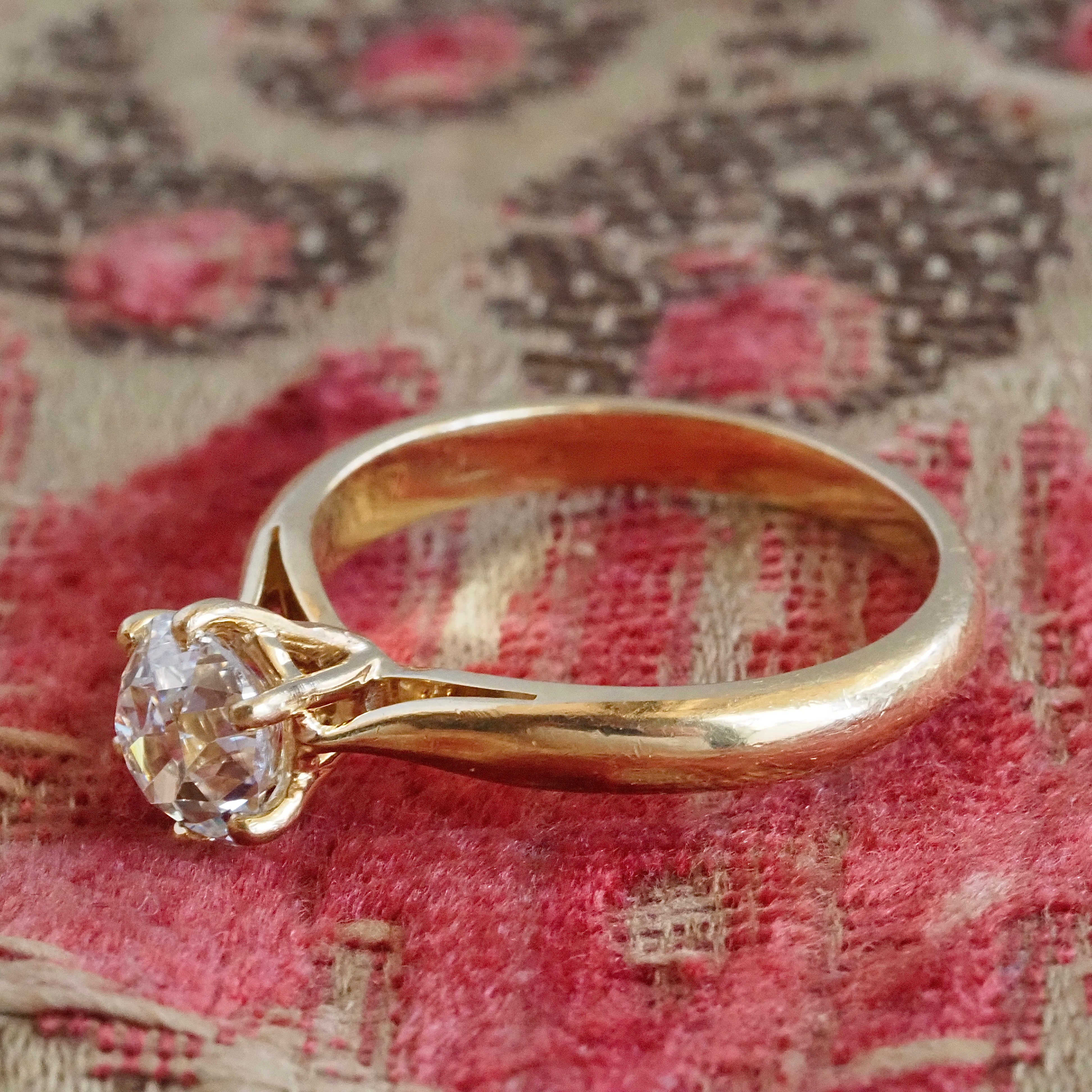 Vintage French Old Mine Cut Diamond 18k Solitaire Engagement Ring
