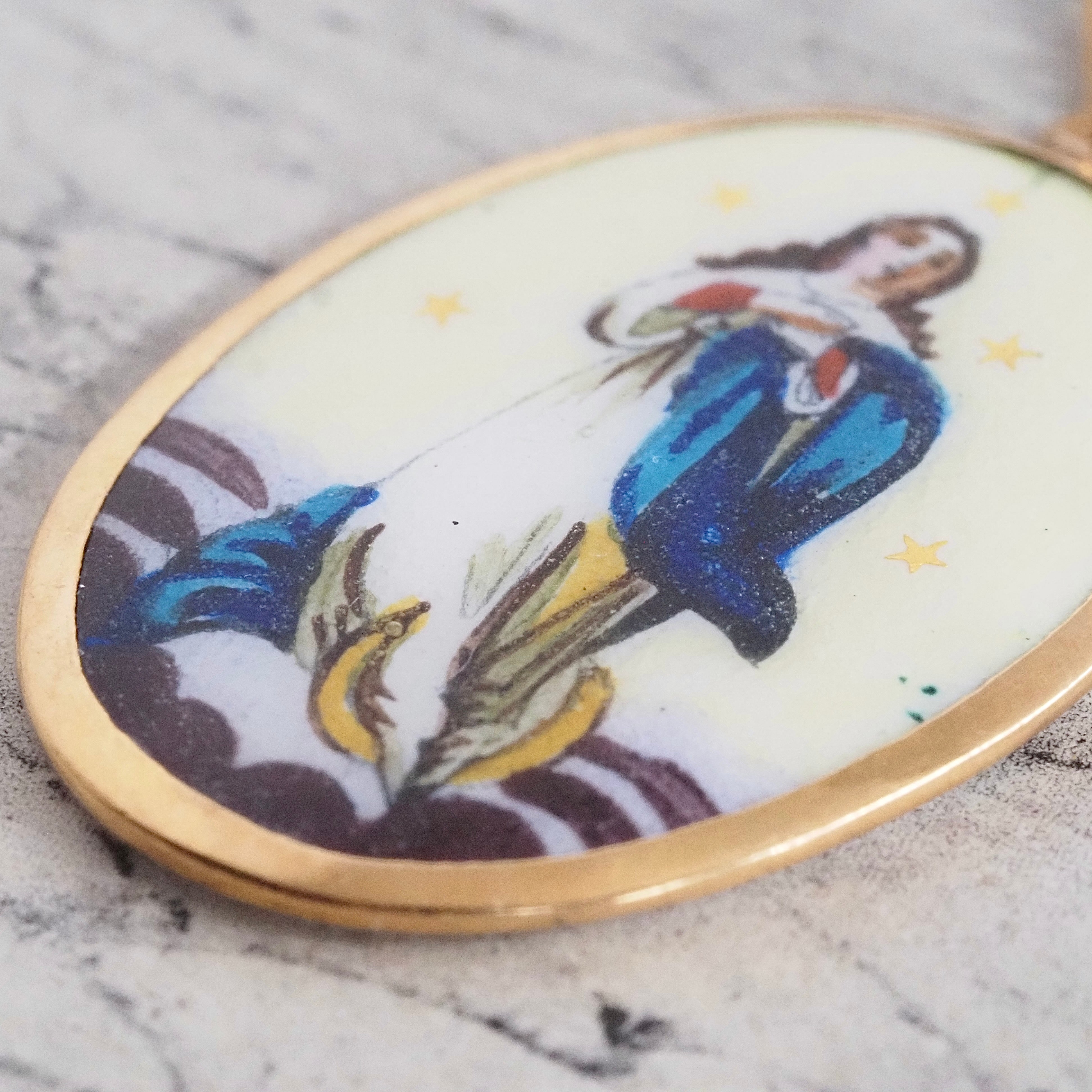 Antique Portuguese 19k Gold and Porcelain Mary Pendant