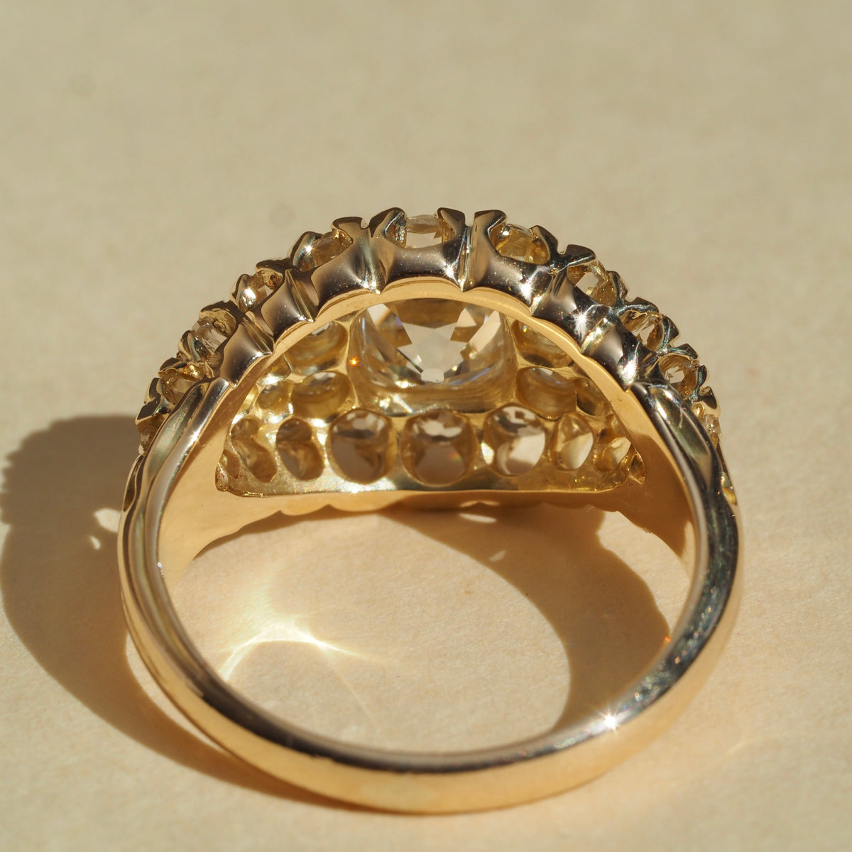 c. 1910 2.90ctw Old Mine Cut Diamond Cluster 18k Gold Ring