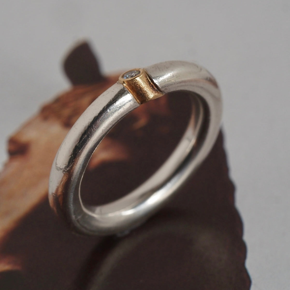Vintage Georg Jensen Sterling Silver 14k Gold Diamond Ring
