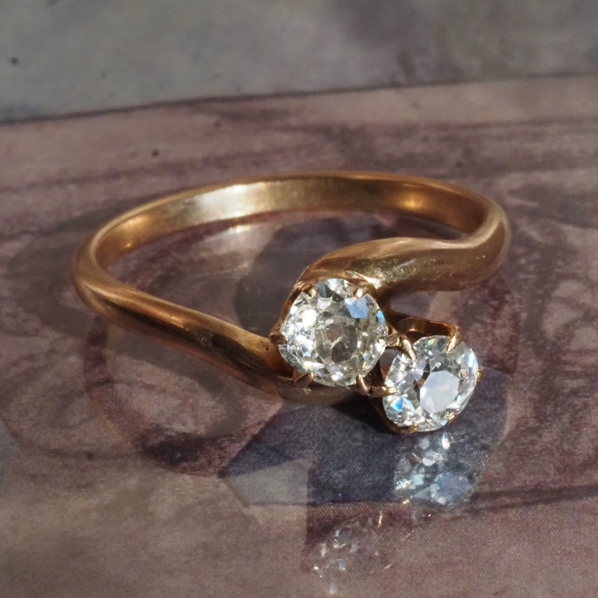 Antique Victorian Moi et Toi Old Mine Cut Diamond 10k Gold Engagement Ring