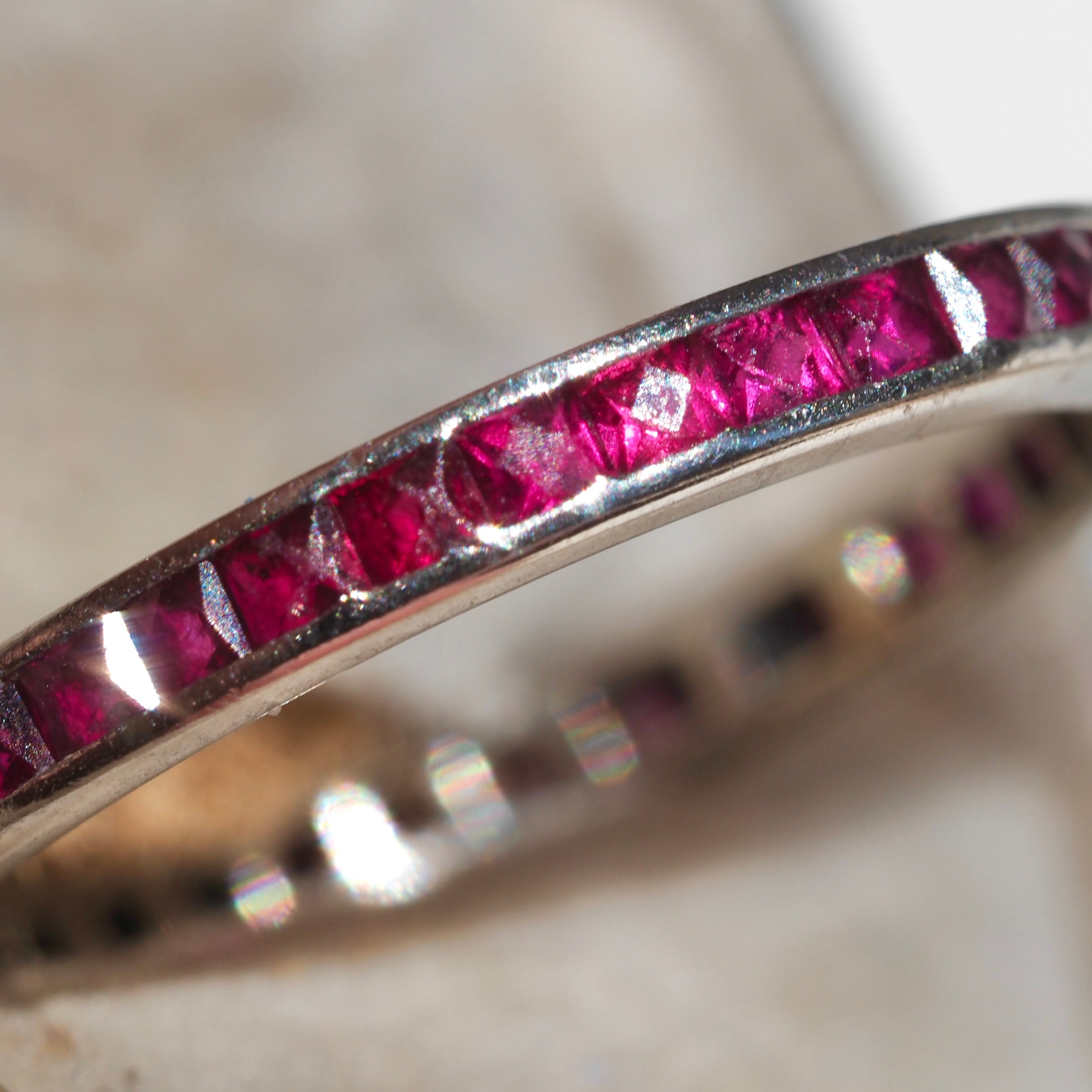 Antique Art Deco Platinum French Cut Ruby Eternity Band