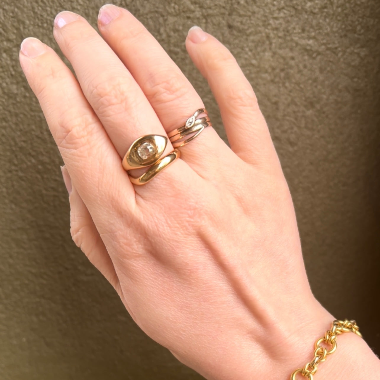 Antique Snake 9k Gold Paste Stone Ring