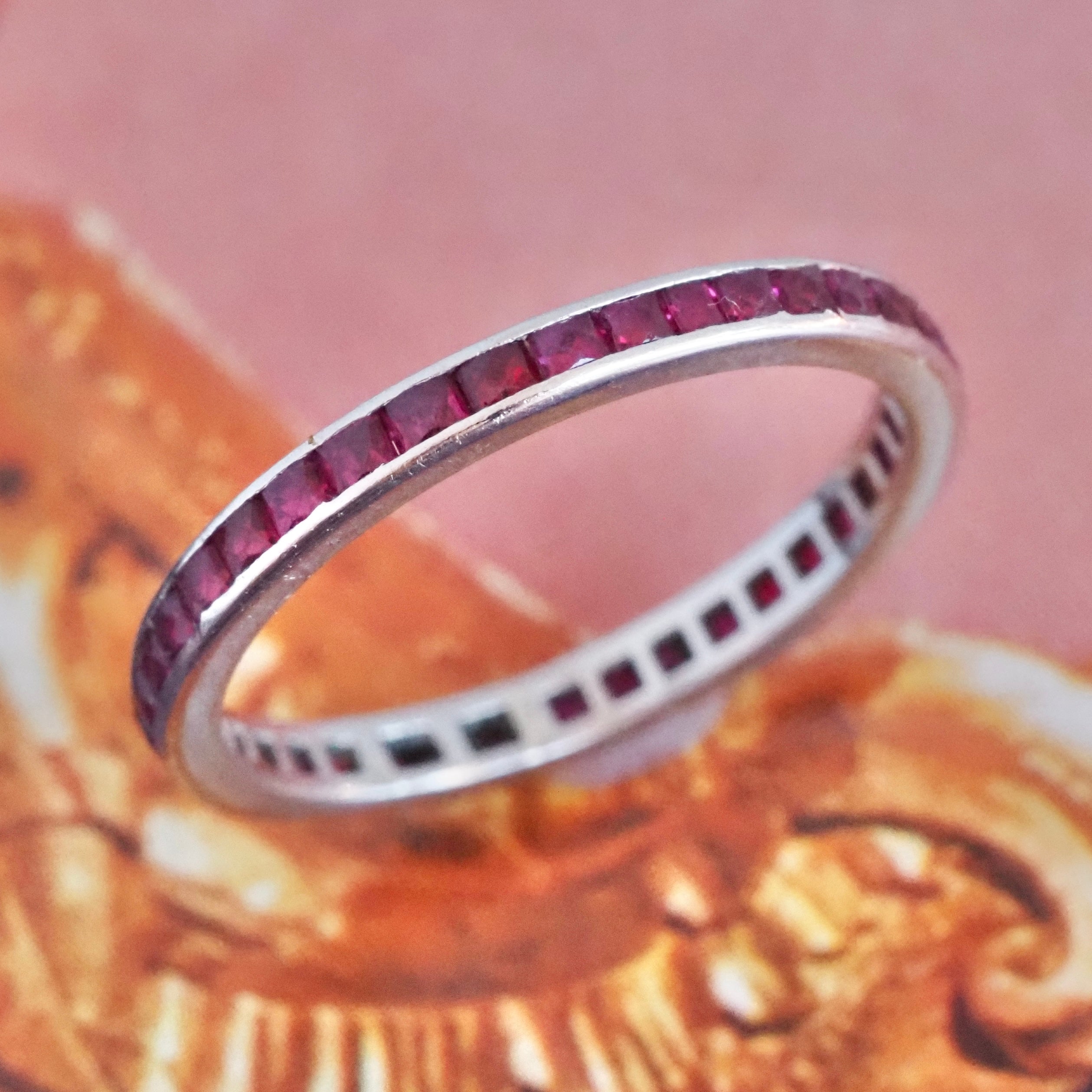 Antique Art Deco Platinum French Cut Ruby Eternity Band