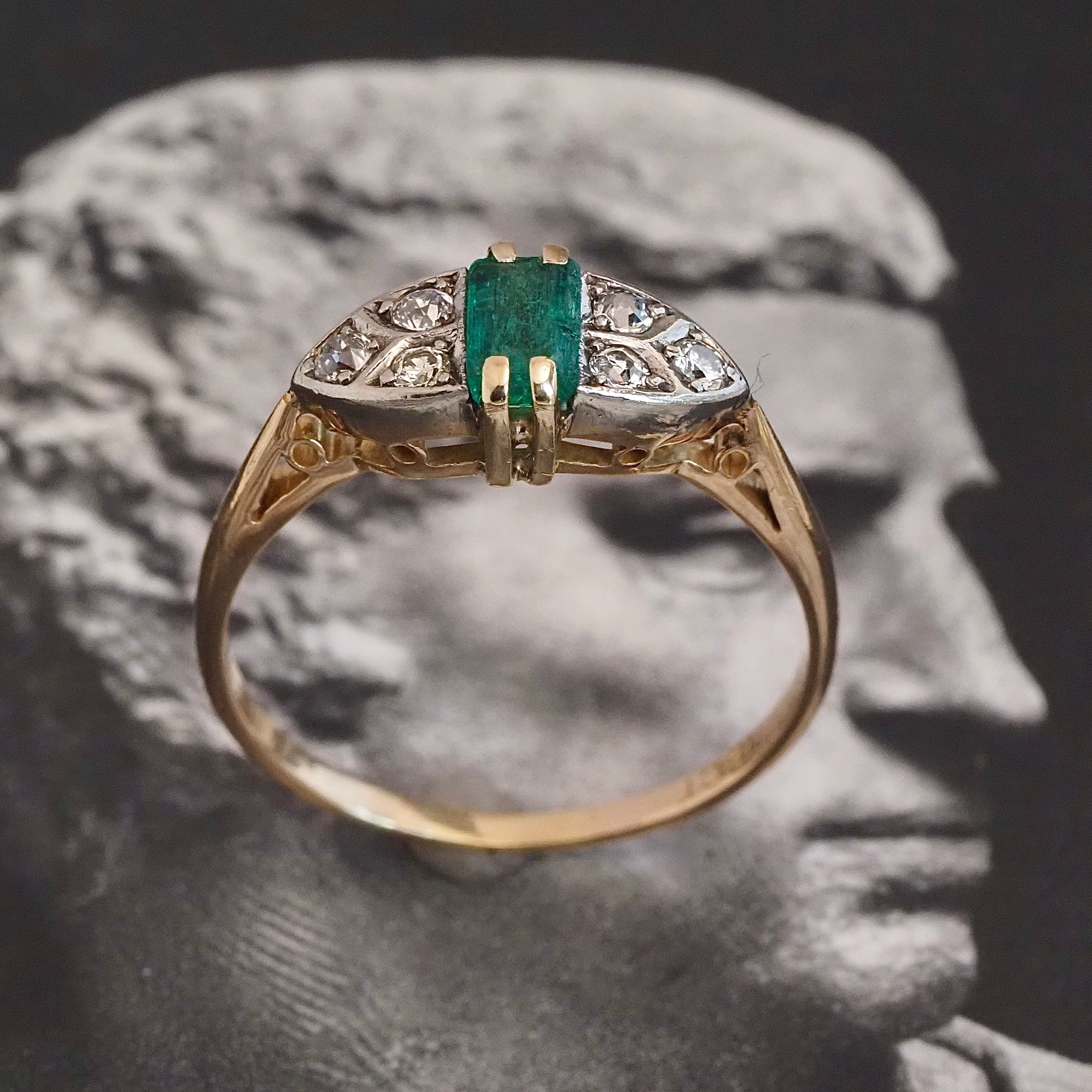 Antique English Emerald & Diamond 18k Gold Ring
