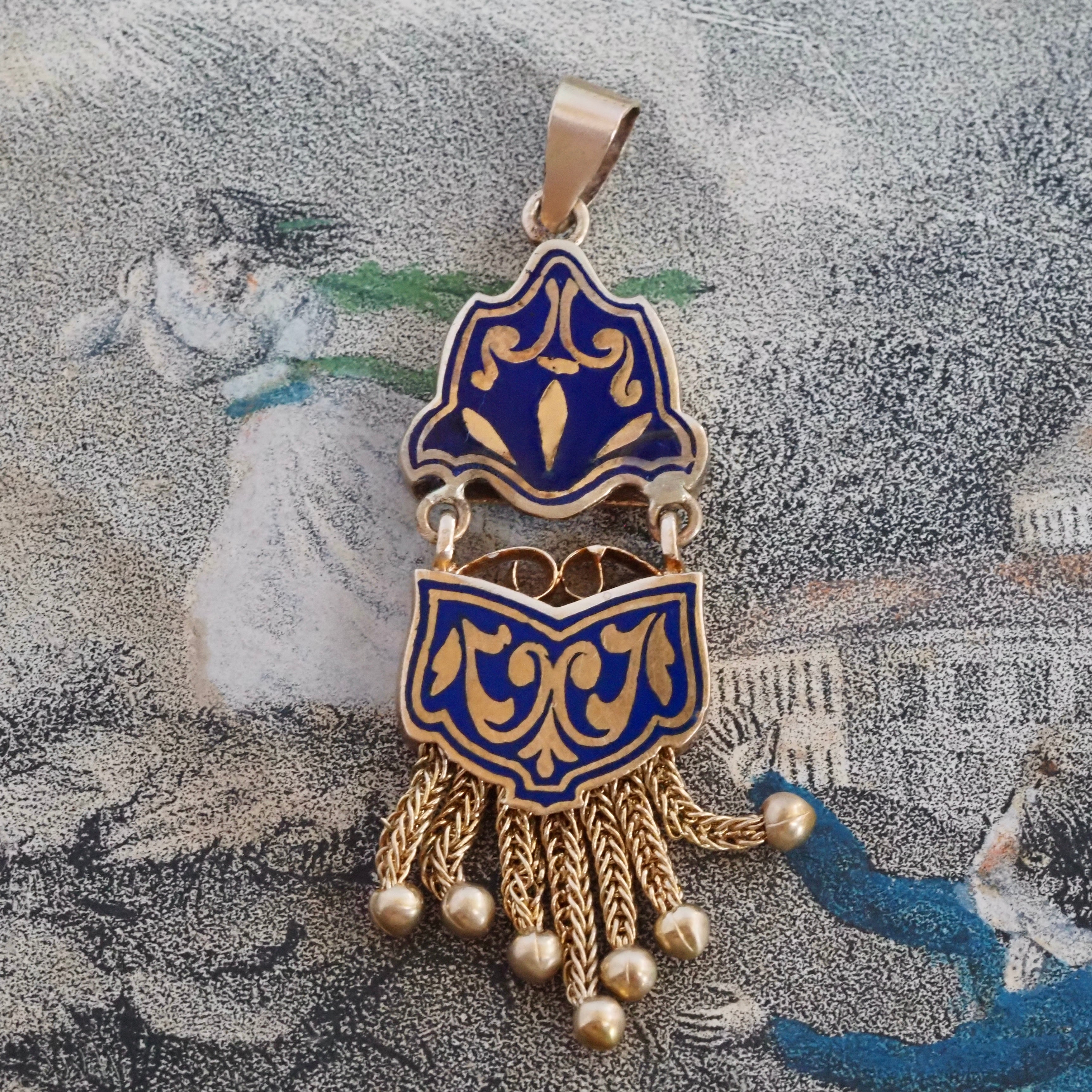 Antique 14k Gold Enamel Tassel Pendant