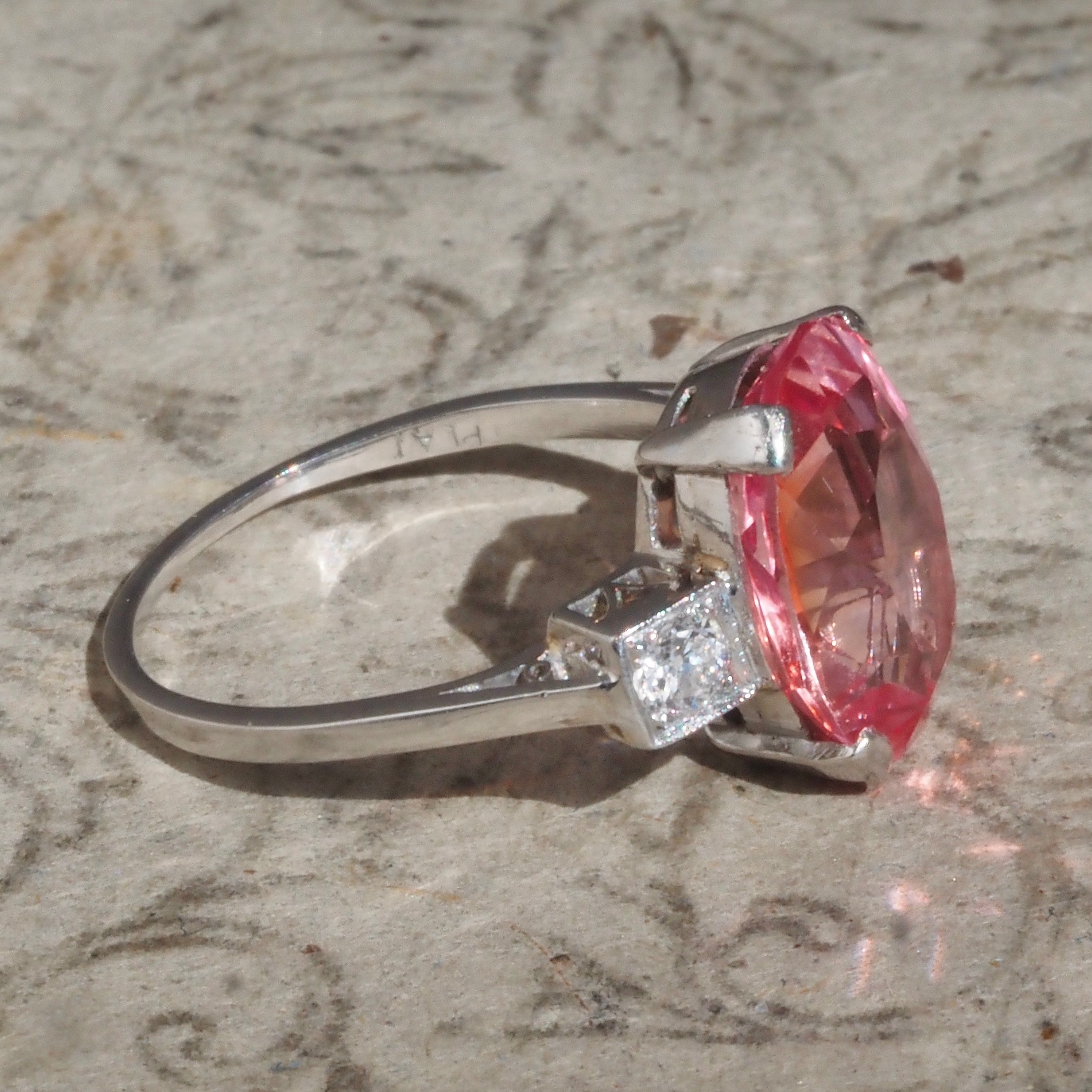 Art Deco Platinum Sapphire and Old European Cut Diamond Ring