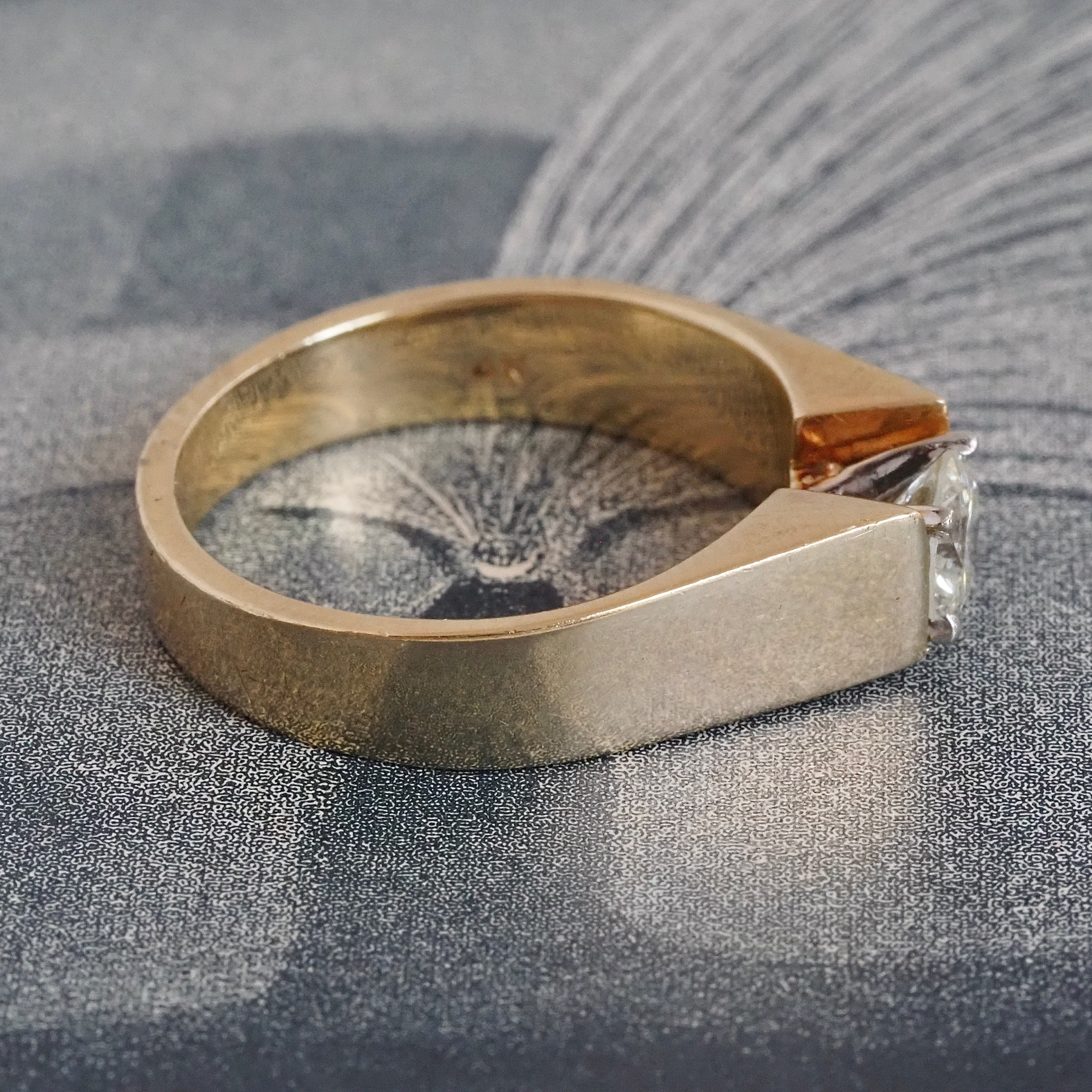Vintage Modernist 14k Gold Diamond Solitaire Engagement Ring