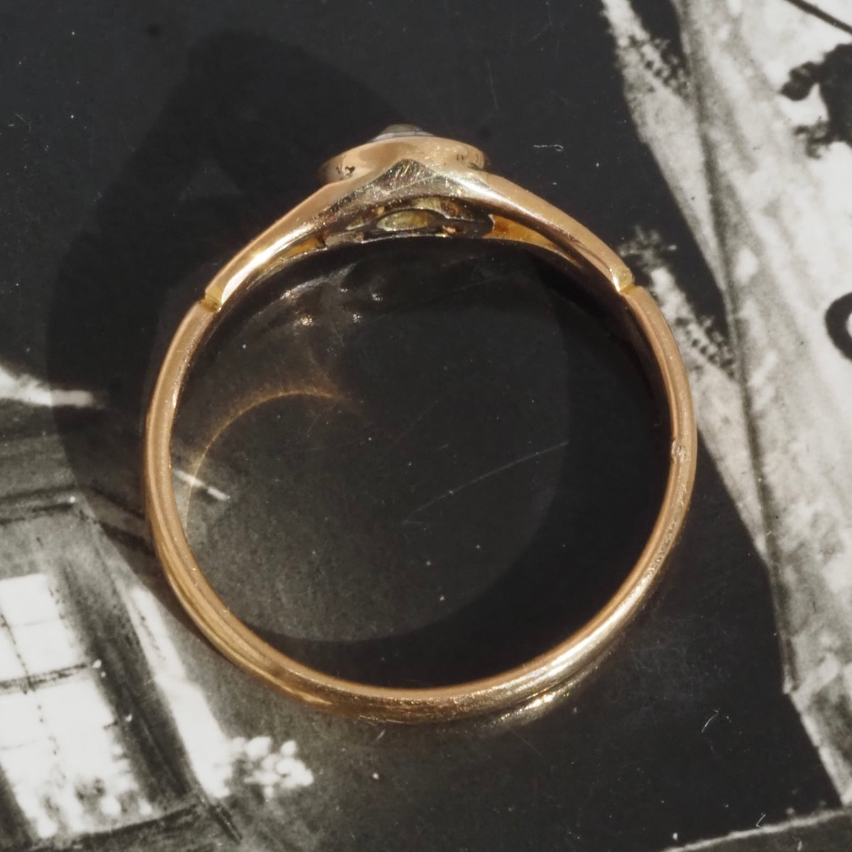 Antique c. 1900 English Bullseye Old Mine Cut Diamond 22k Gold and Platinum Ring