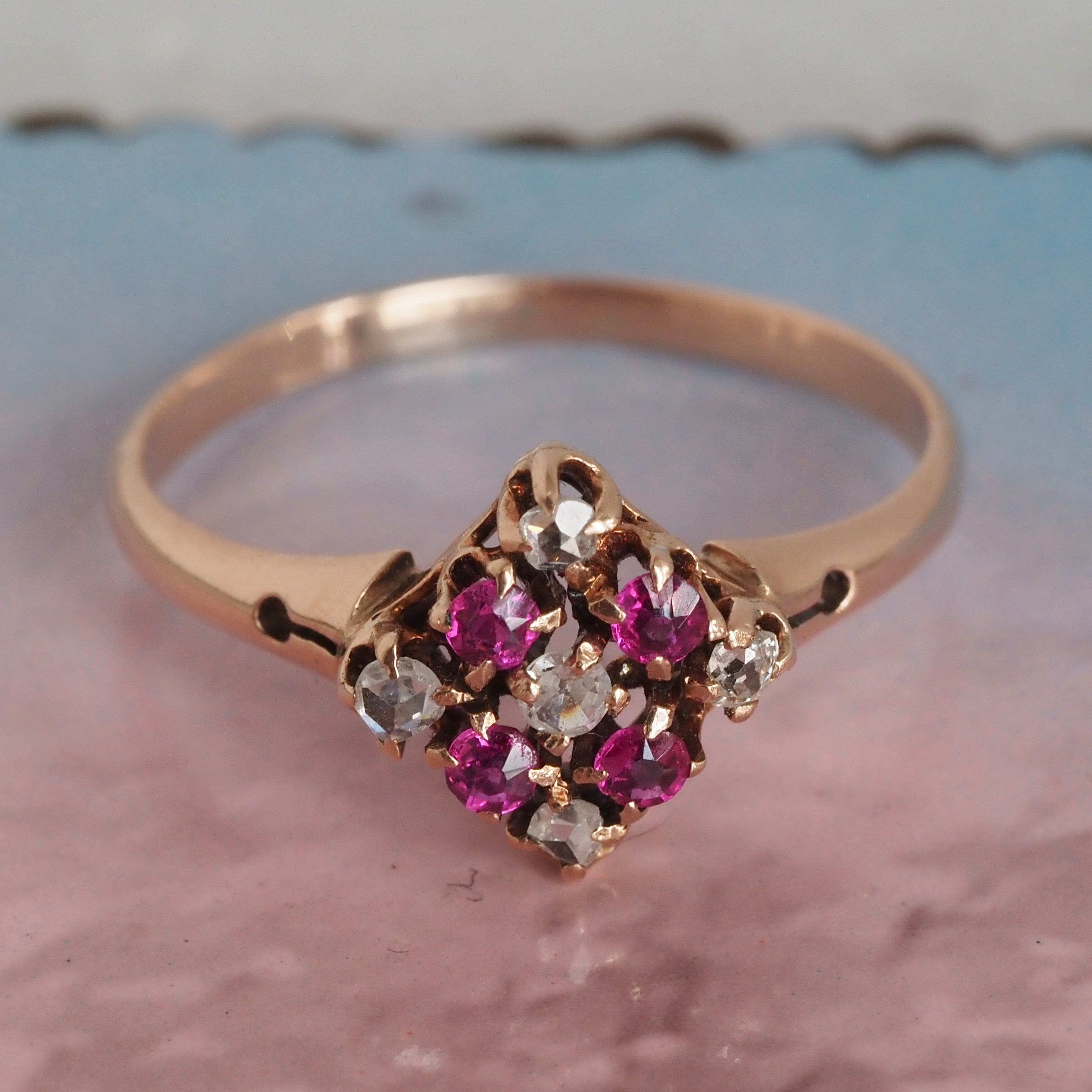 Antique Victorian Ruby & Diamond 14k Gold Ring