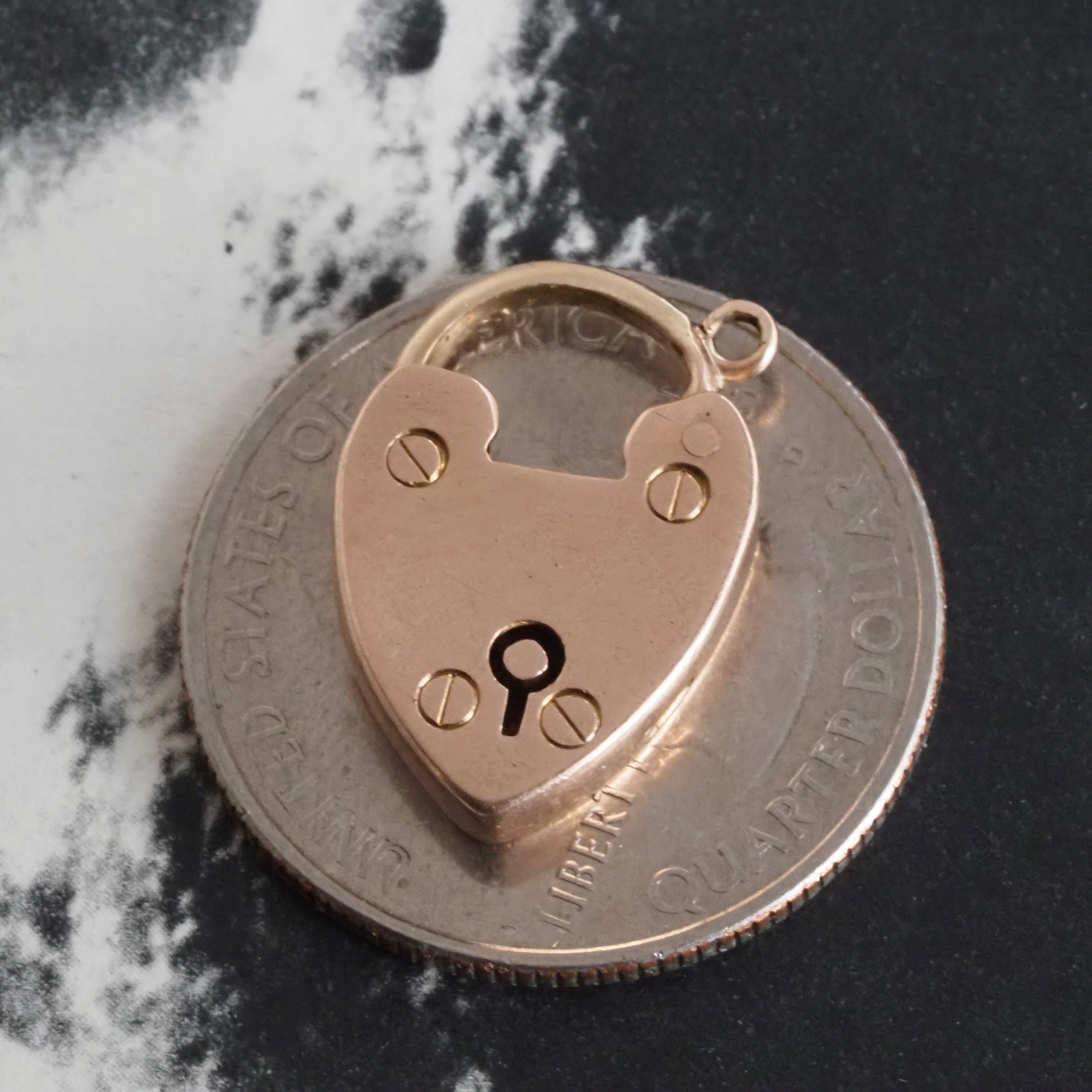 Vintage English 9k Gold Heart Padlock Pendant from London