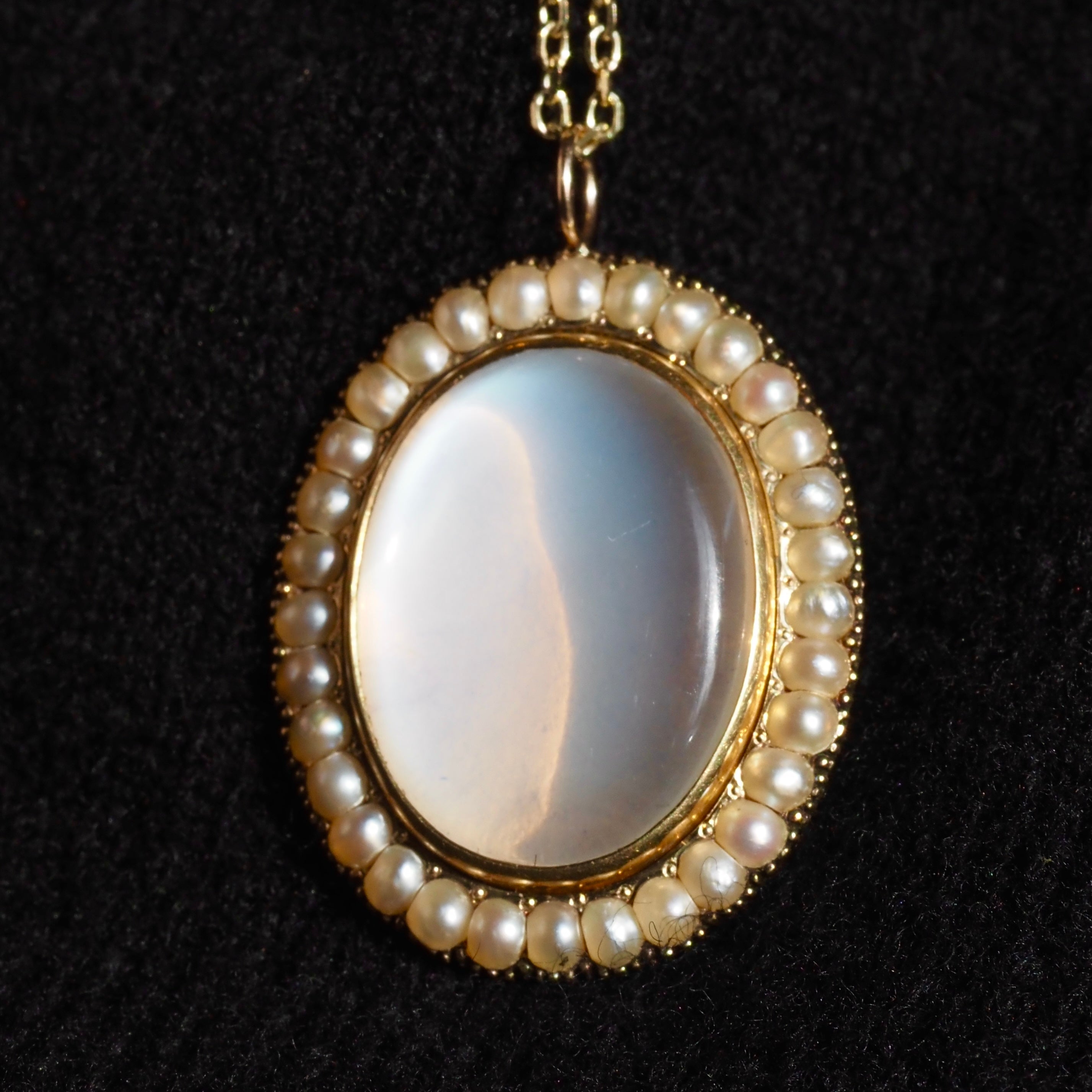 Antique Early Victorian ~1840s Moonstone & Pearl 14k Gold Pendant