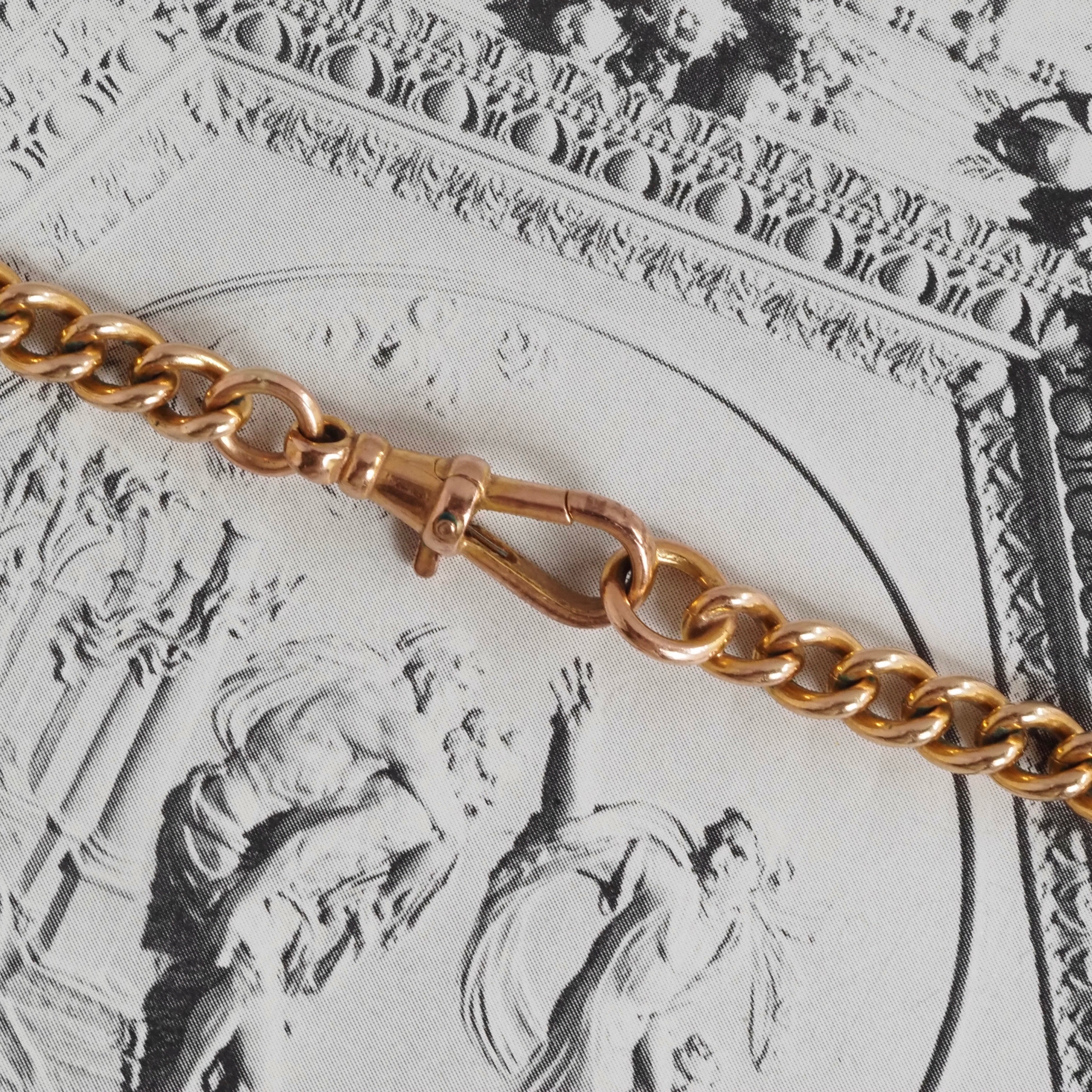 Vintage English 9k Gold Albert Chain Necklace with T Bar and Dog Clip