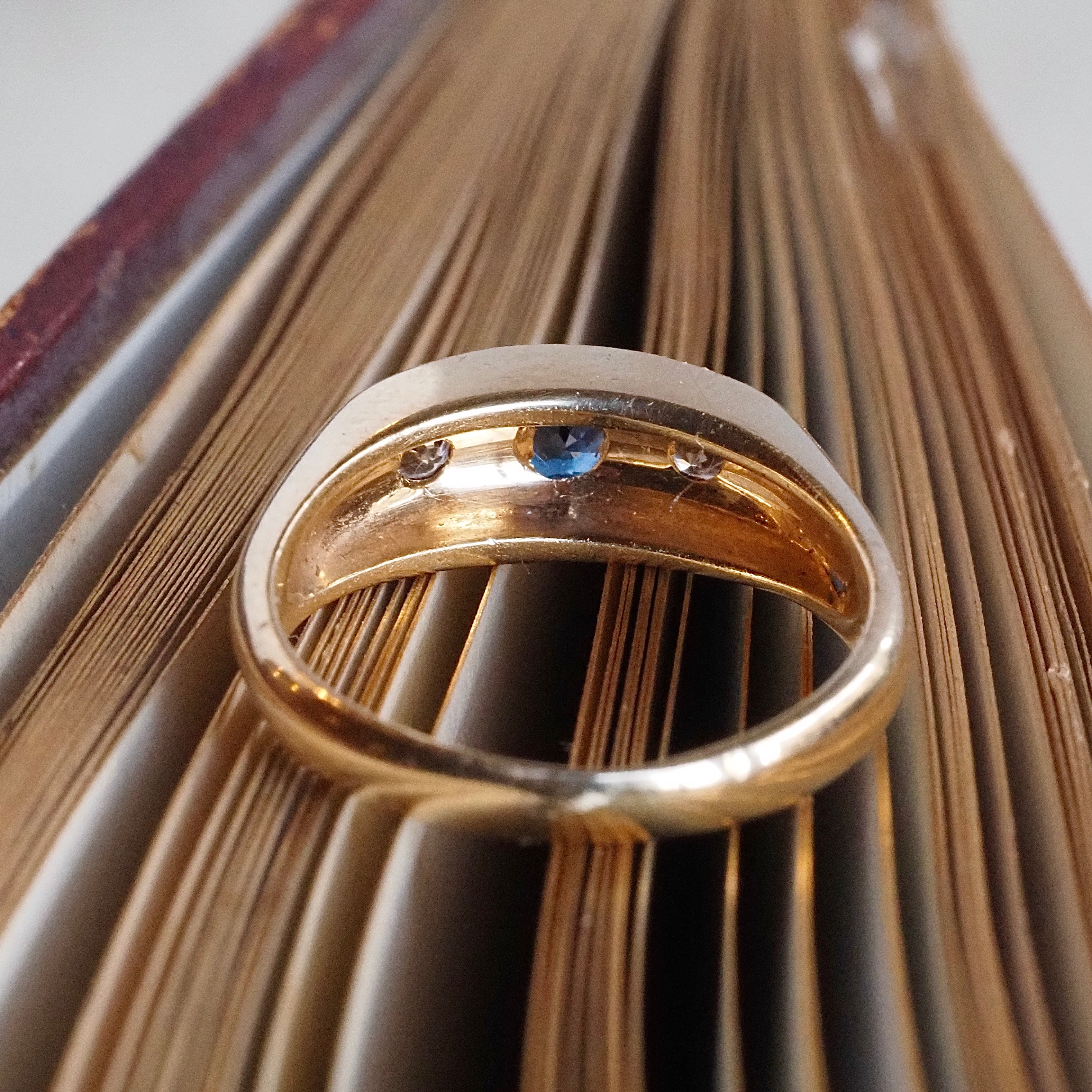 Vintage Sapphire and Diamond 14k Gold Trilogy Ring