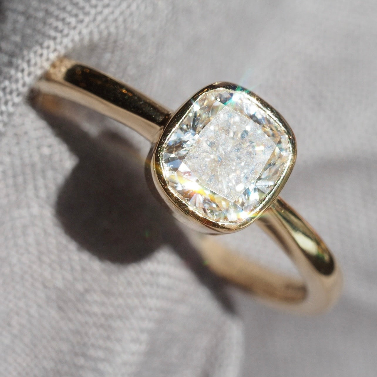 Cushion Modified Brilliant Cut 1.20ct Diamond 18k Gold Solitaire Engagement Ring