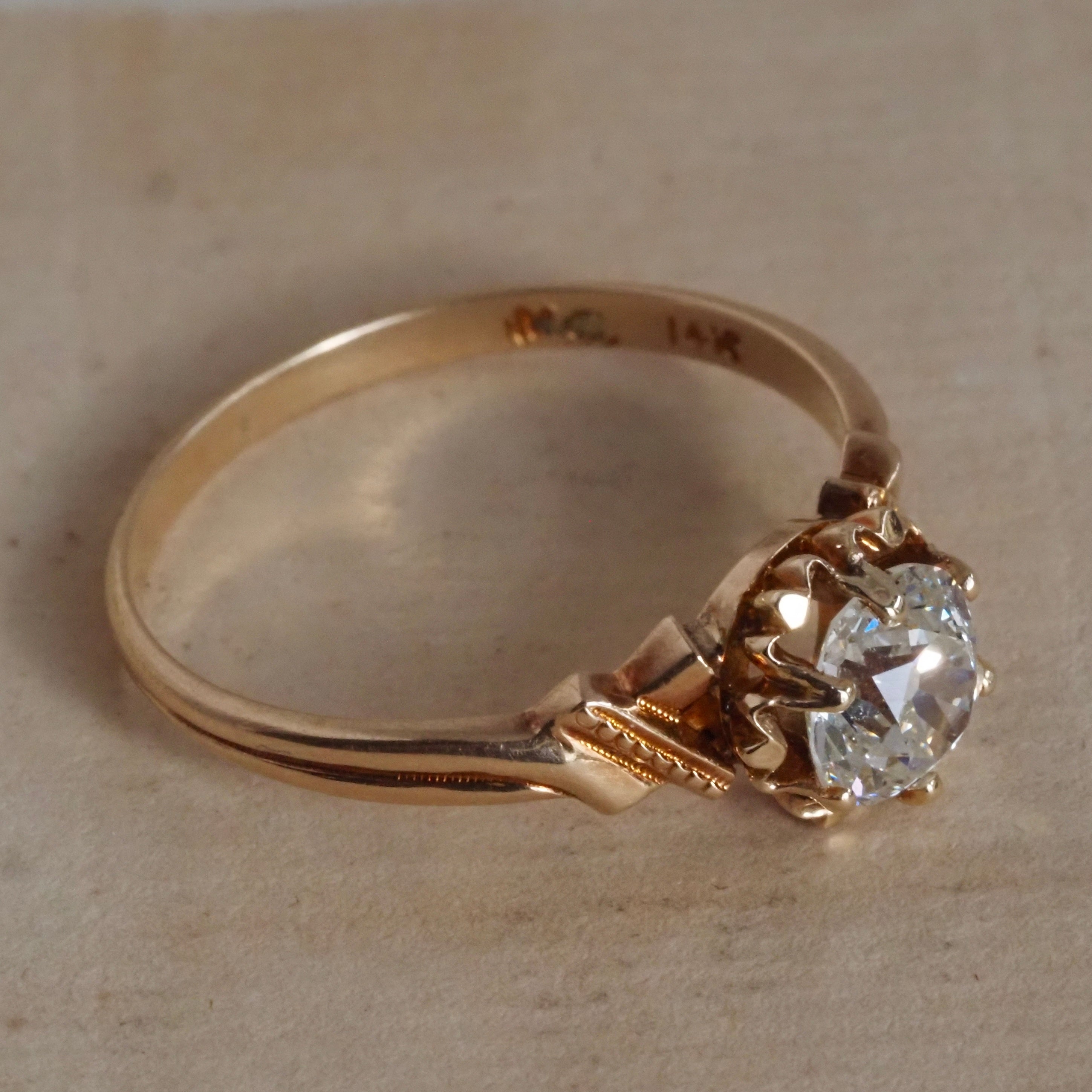 Antique Victorian ~1.0 ct Old European Cut Diamond 14k Gold Engagement Ring