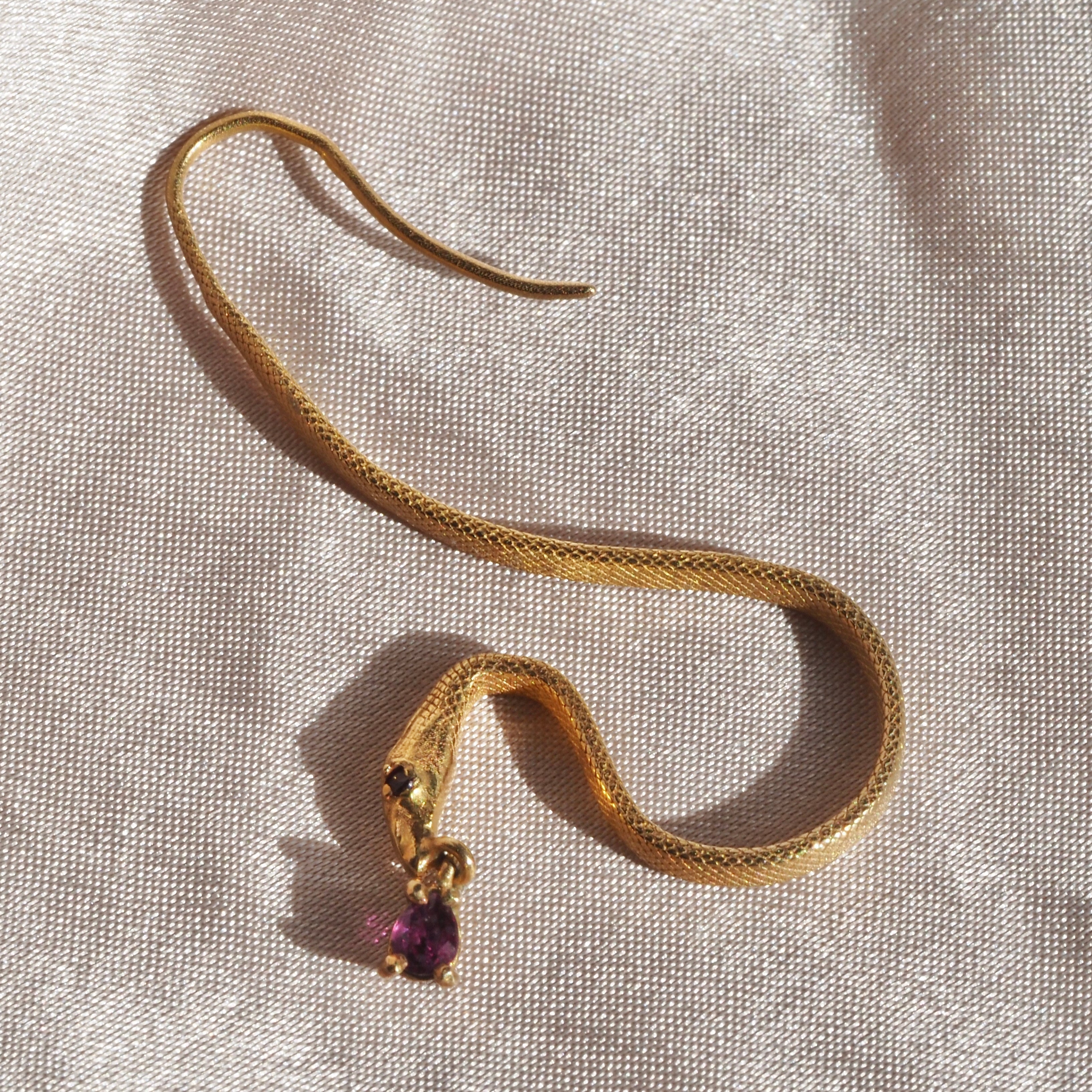 Ruby 14k Gold Snake Earrings