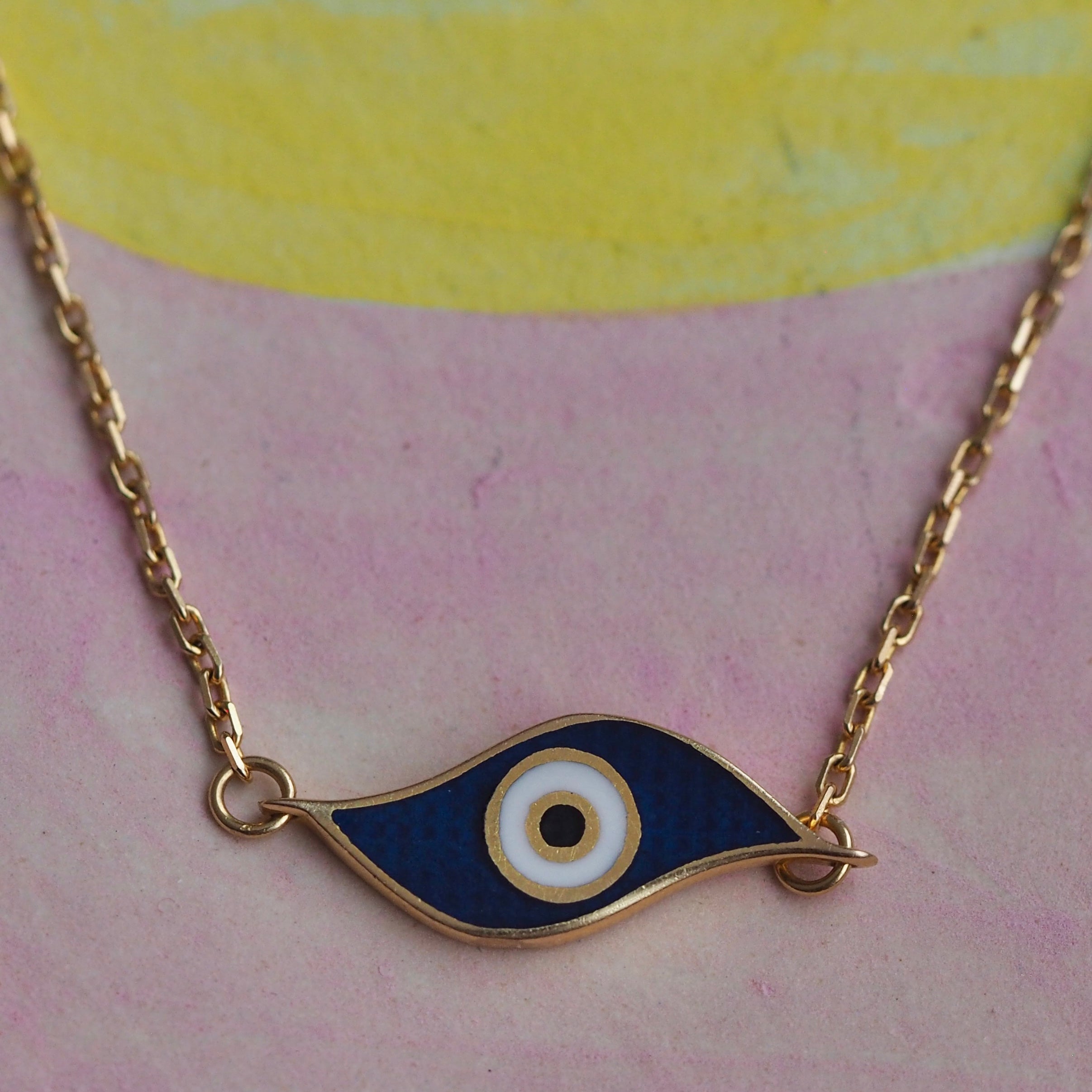 Vintage 21k Gold & Enamel Evil Eye Necklace