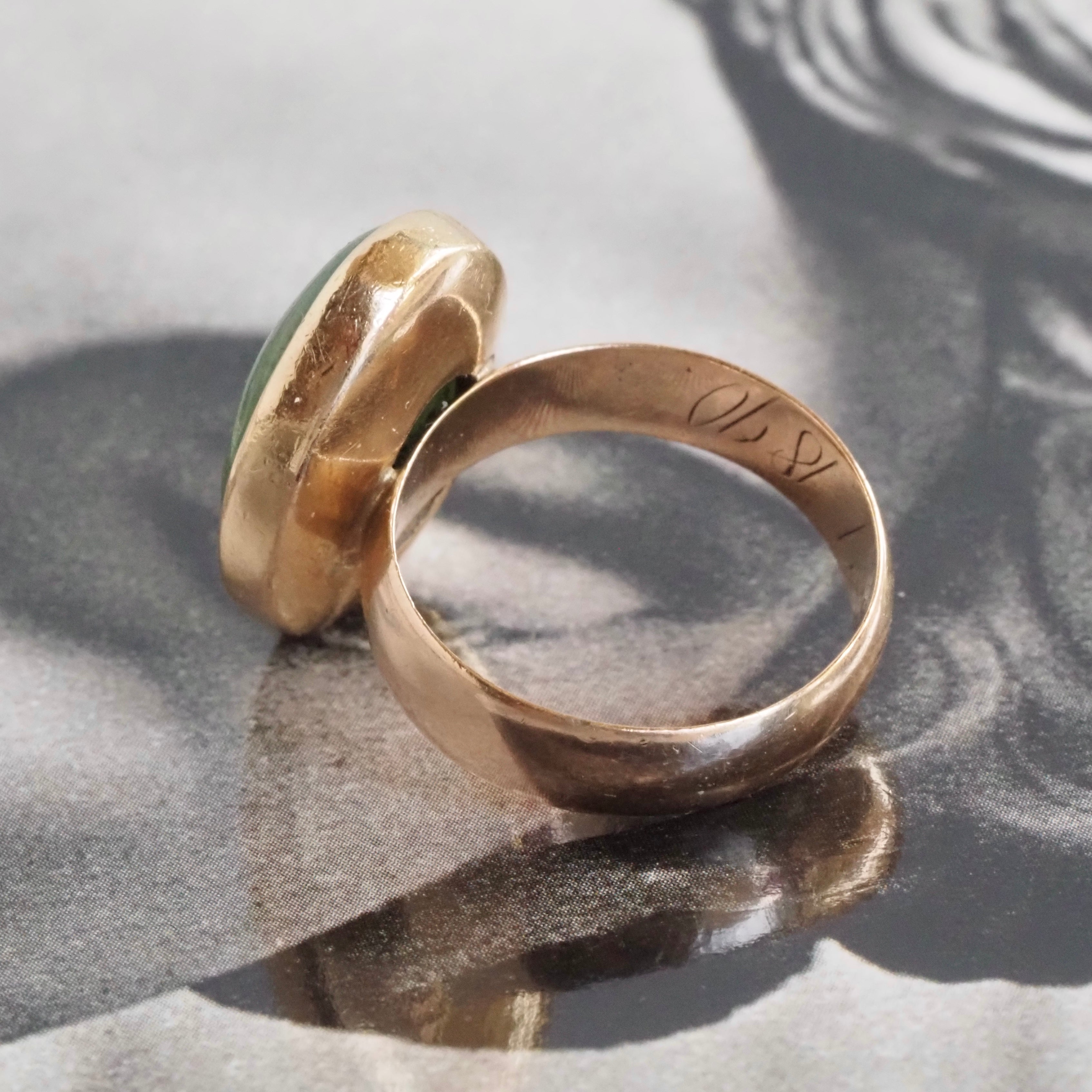 Vintage Jade Cabochon 14k Gold Ring with Antique Band