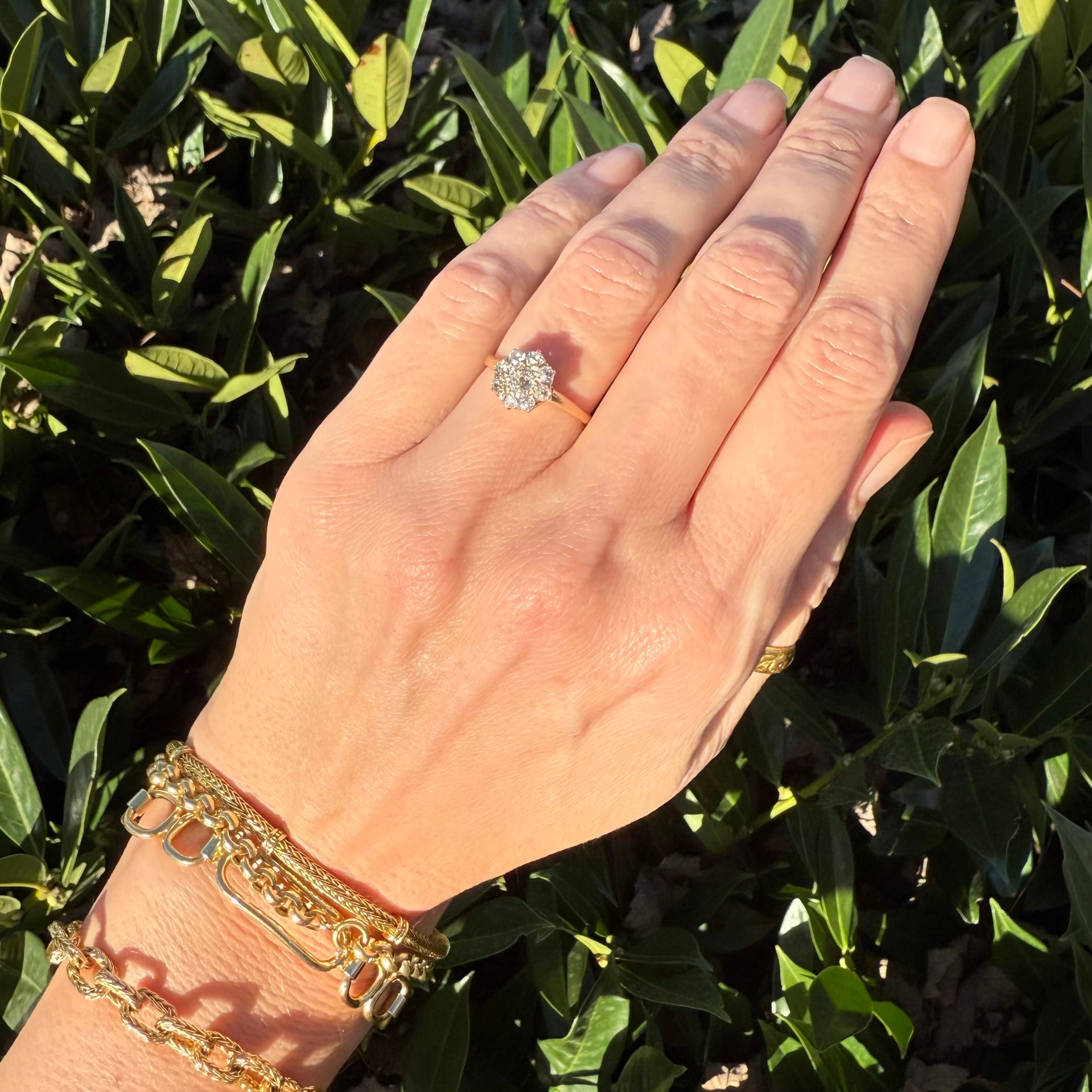 Antique Victorian Old Mine Cut Diamond 14k Gold Cluster Engagement Ring