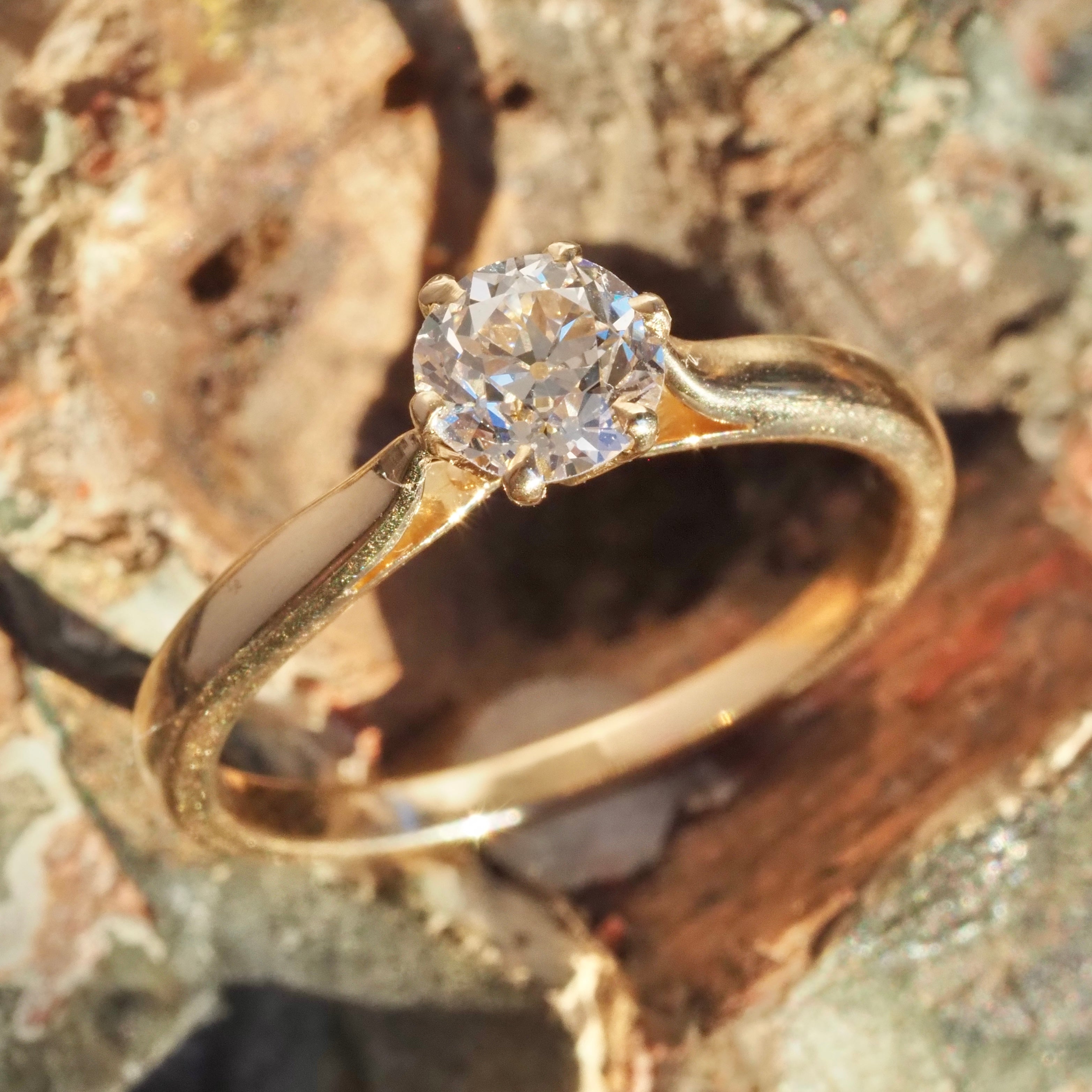 Vintage French Old European Cut Diamond 18k Gold Solitaire Engagement Ring