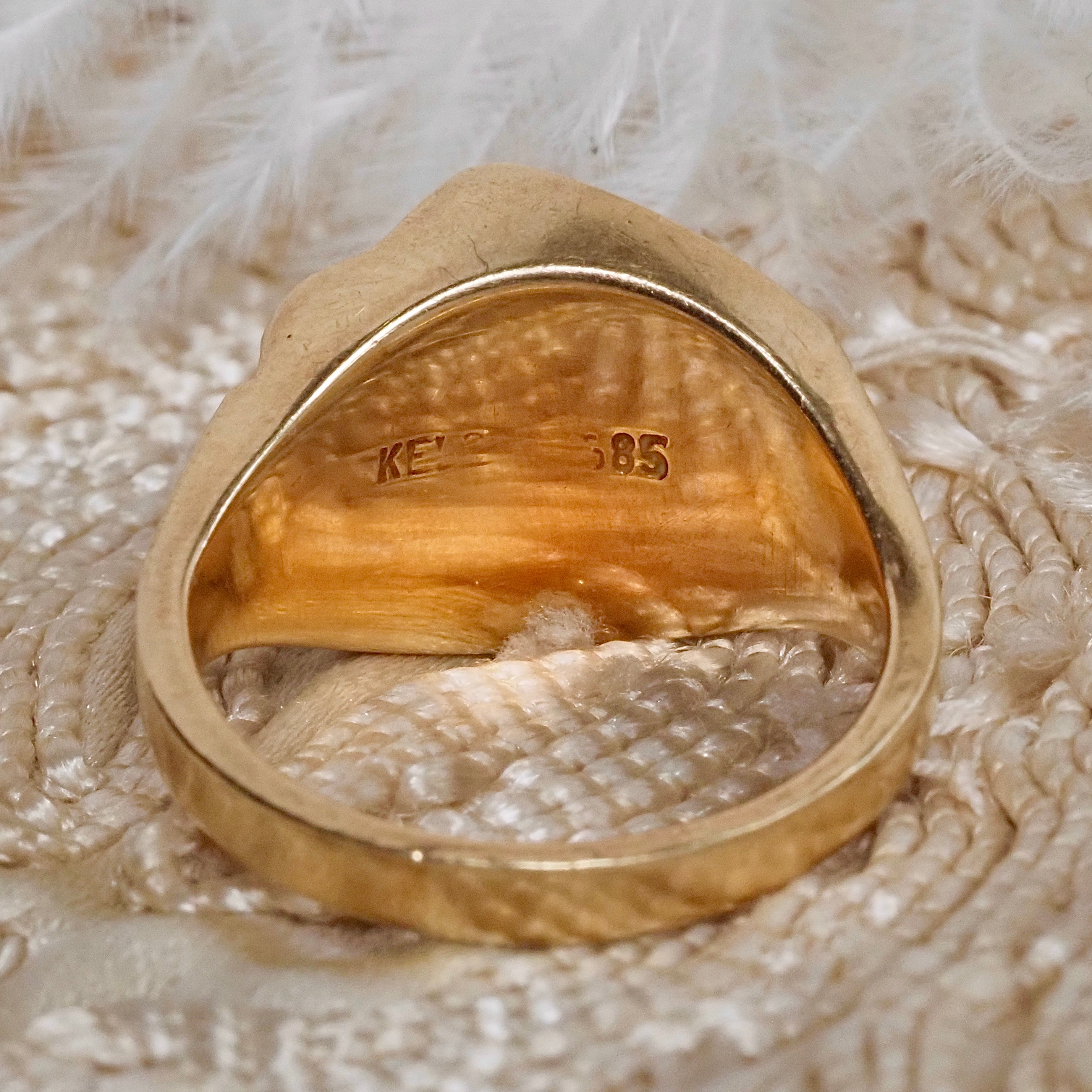 Vintage Scandinavian 14k Gold Brutalist Pinched Fabric Ring