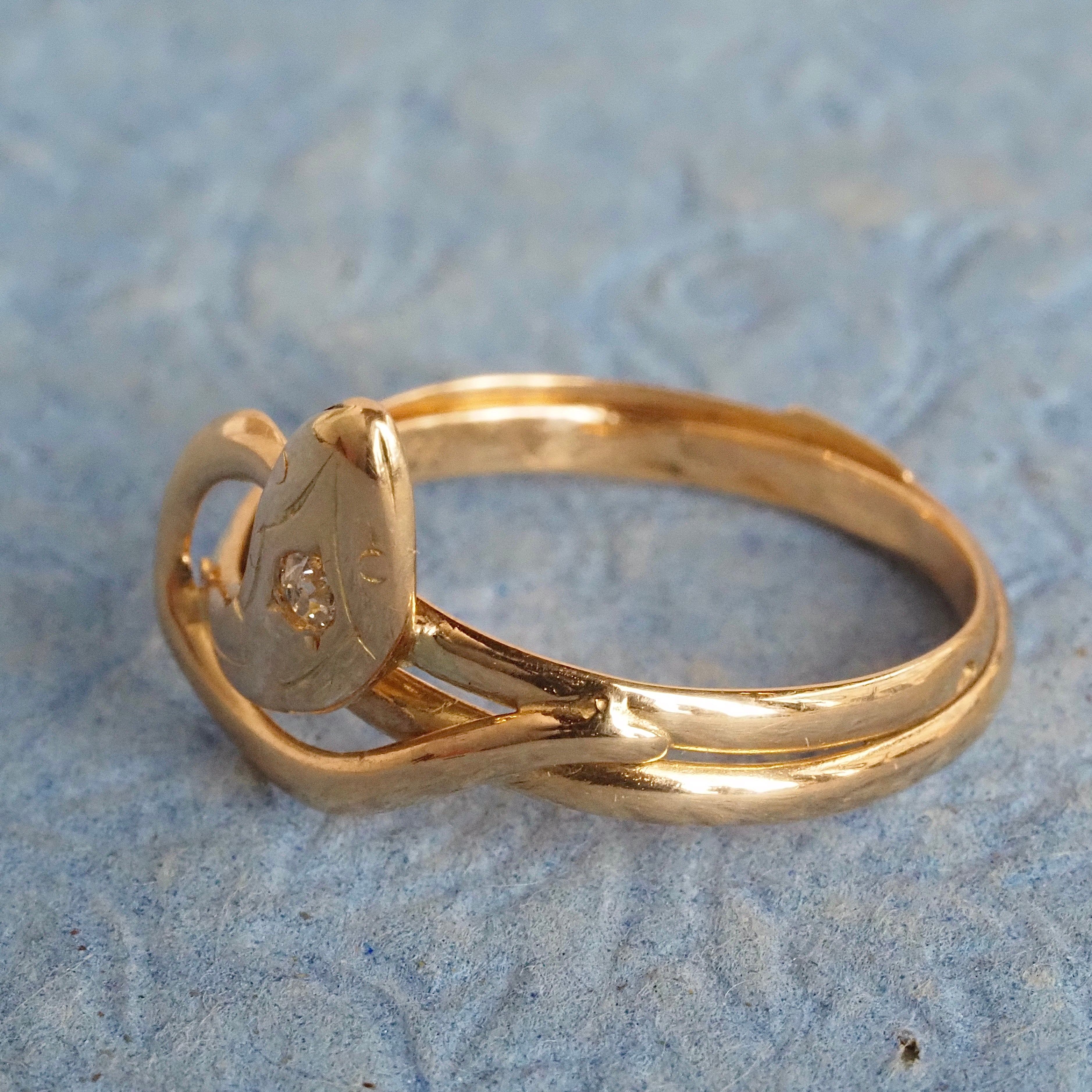 Mid-Century French Snake Old European Cut Diamond 18k Gold Ring