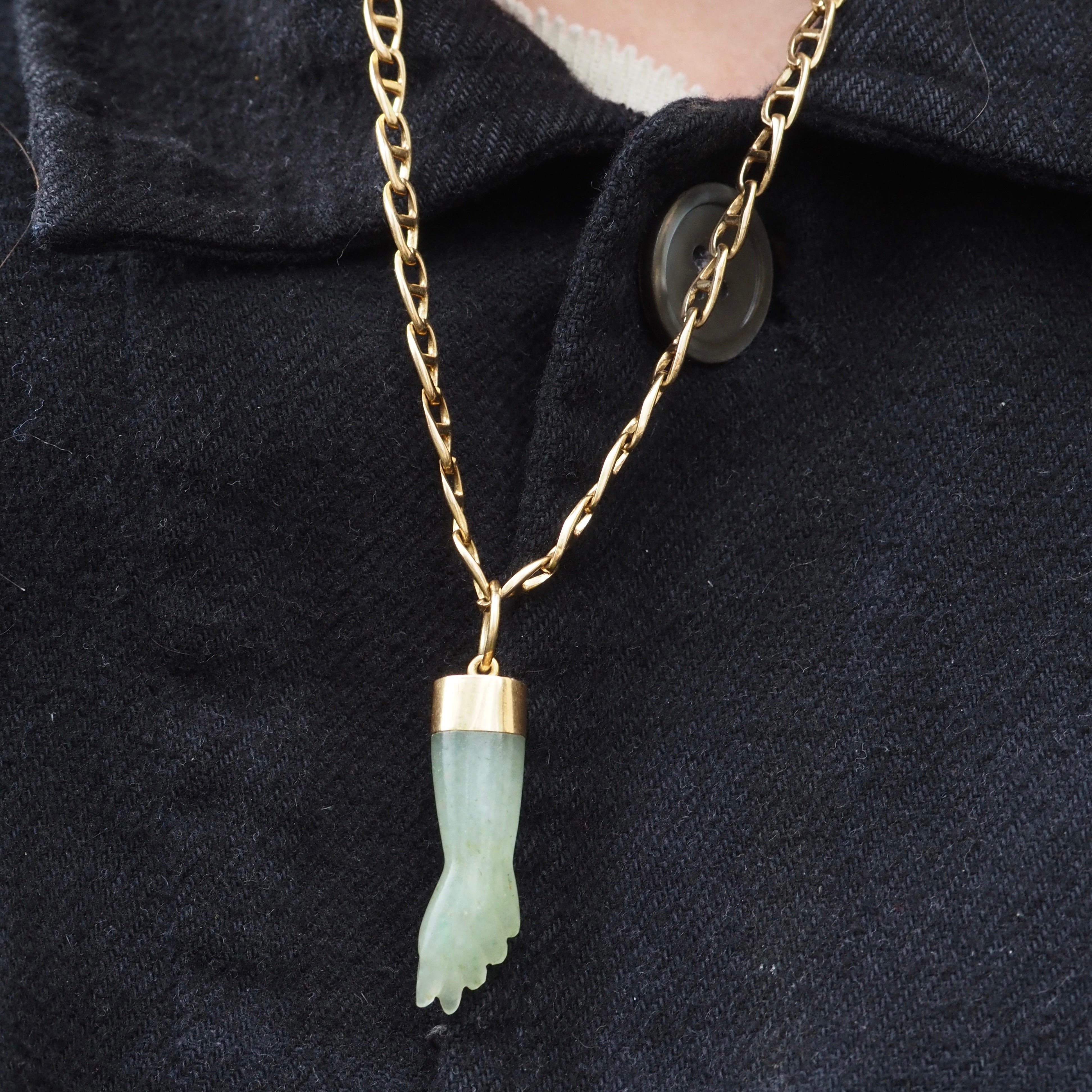 Vintage 18k Gold Jade Mano Figa Pendant