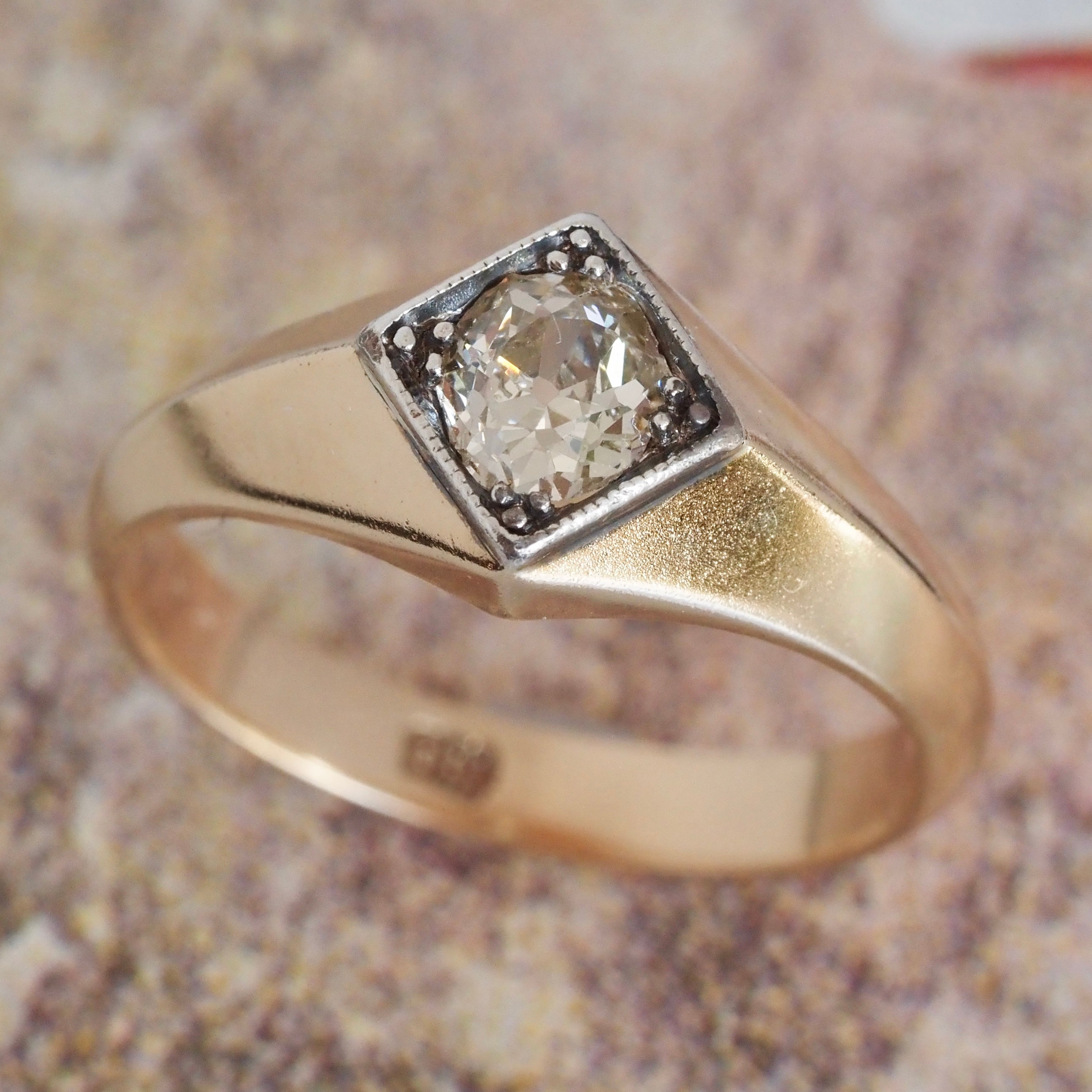 Vintage 14k Gold Old Mine Cut Diamond Geometric Ring