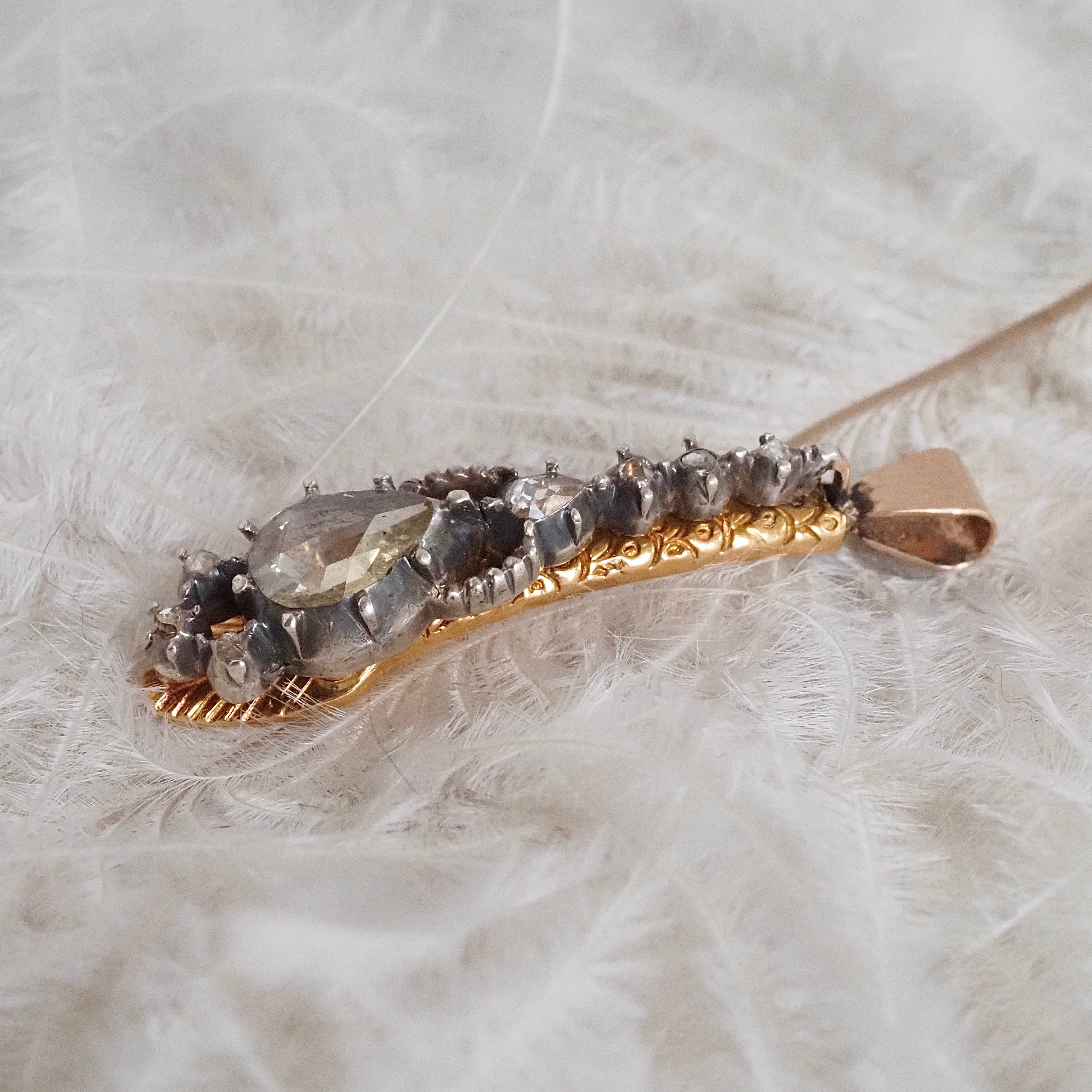 Antique Rose Cut Diamond Gold and Silver Snake Pendant