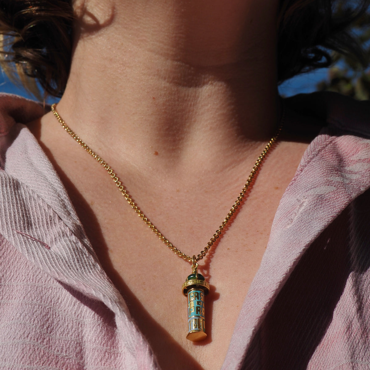 Vintage French Kiosque with Enamel Theater Posters 18k Gold Collectable Pendant