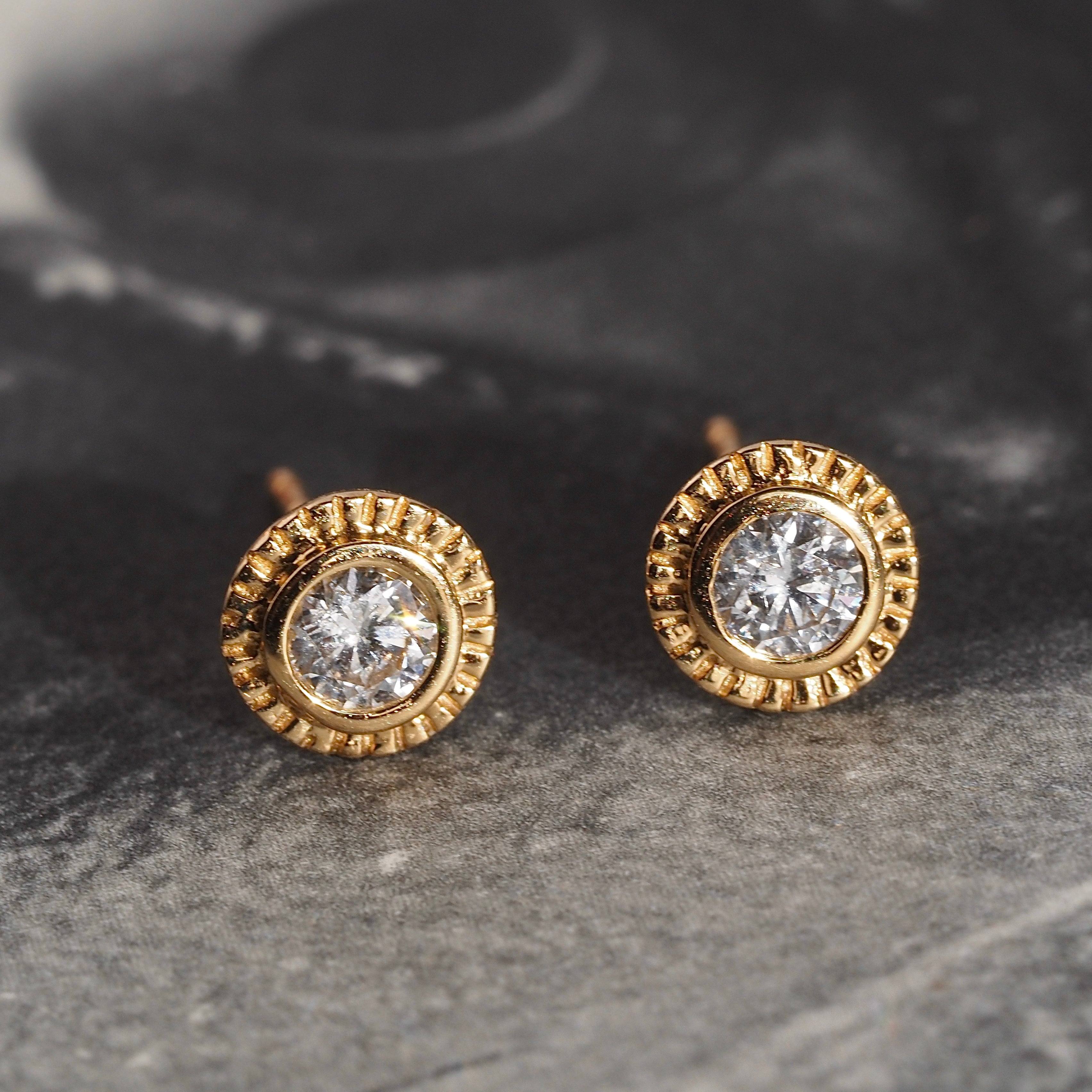Vintage Radiant Bezel Set 14k Gold Studs