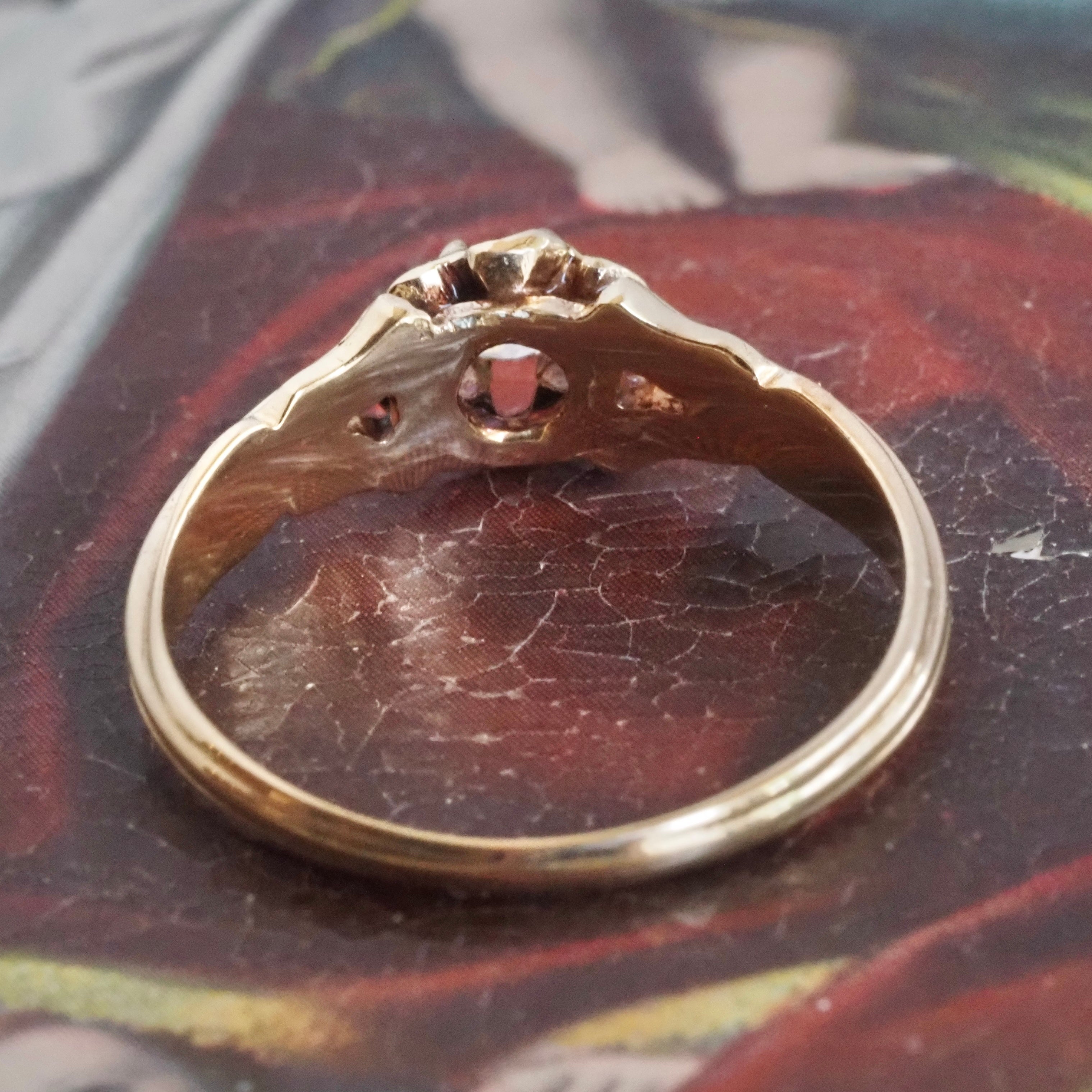 Antique Victorian Old European Cut Diamond Floral Belcher 14k Gold Engagement Ring