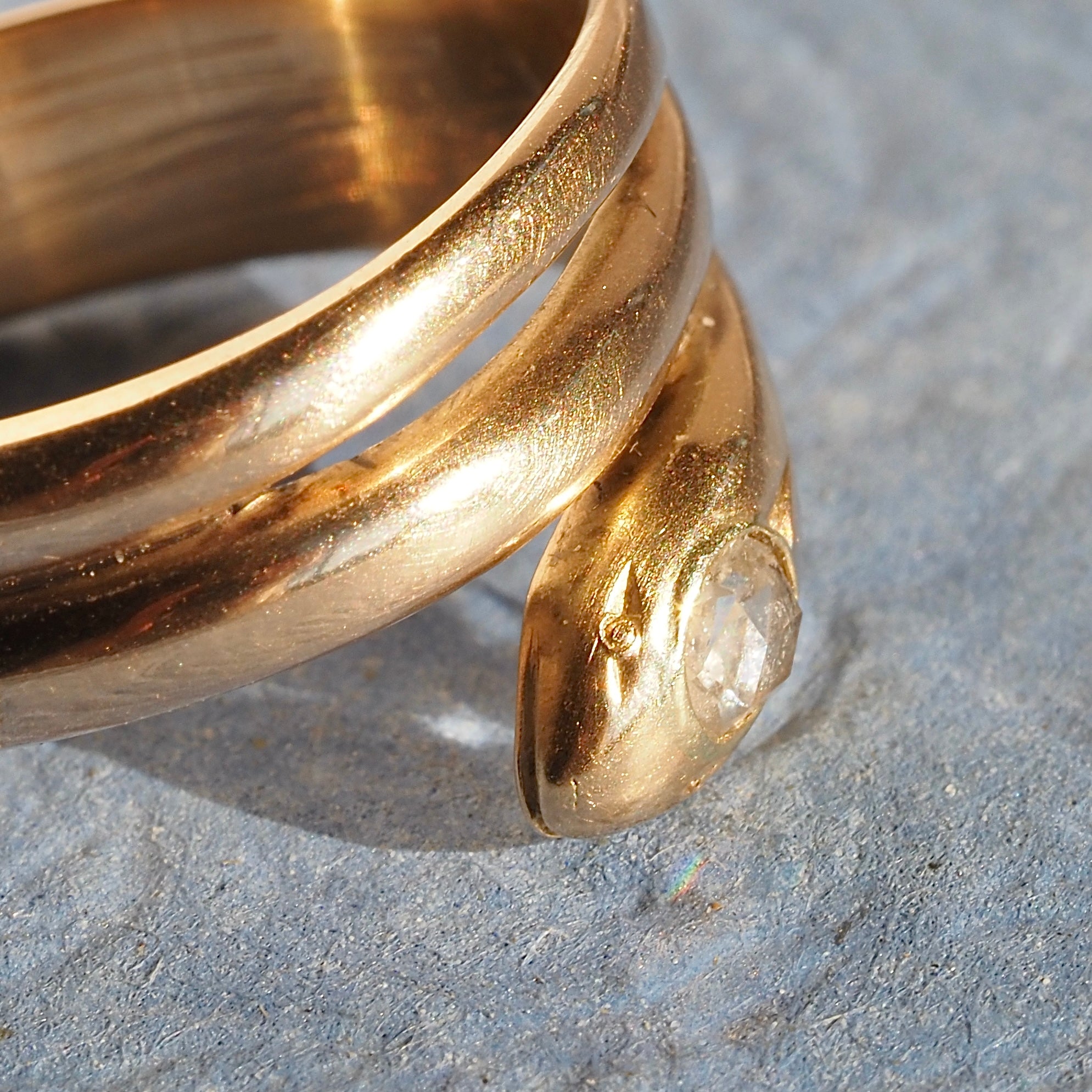 Antique Snake 14k Gold Rose Cut Diamond Ring