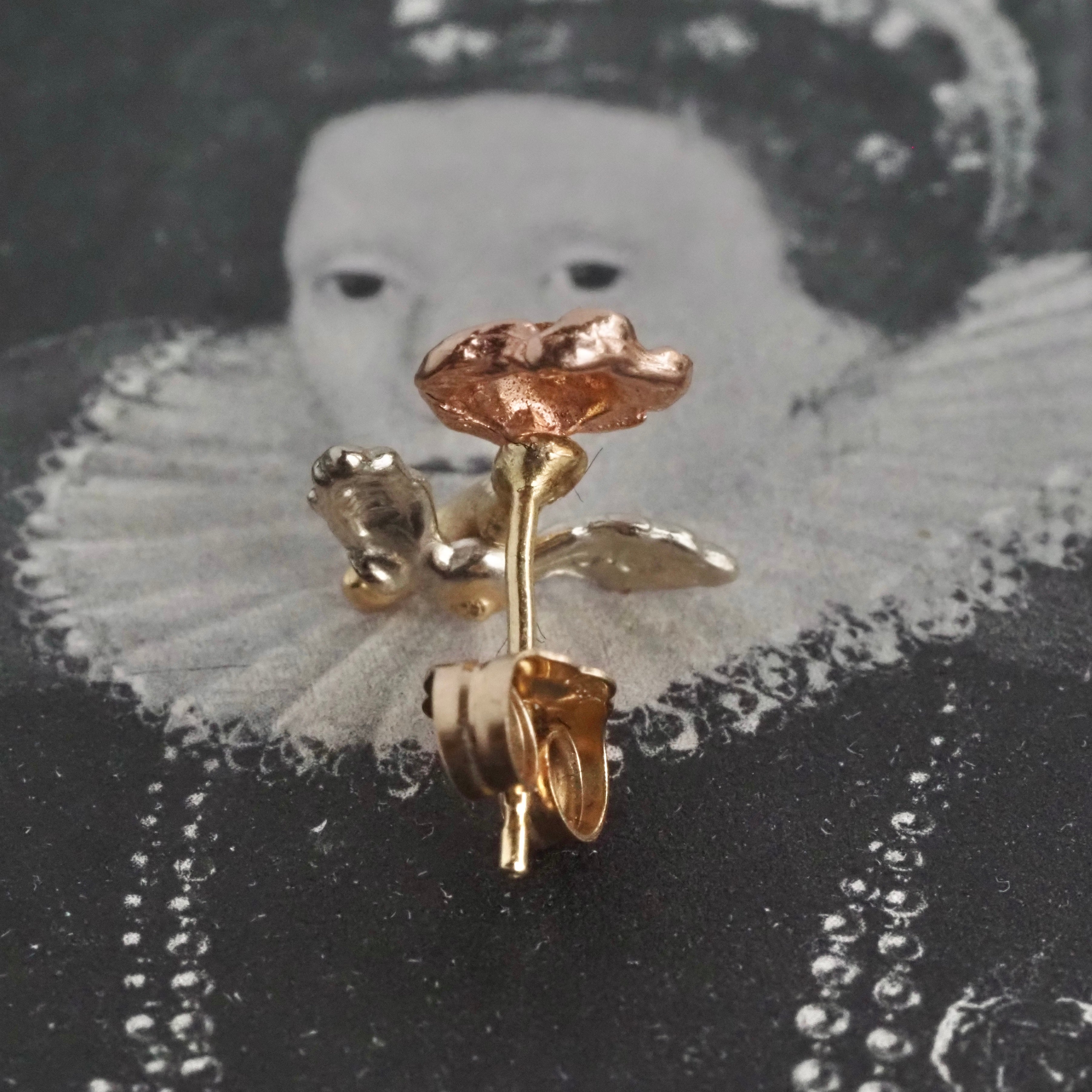 Vintage 14k Rose Gold & Green Gold Rose Studs